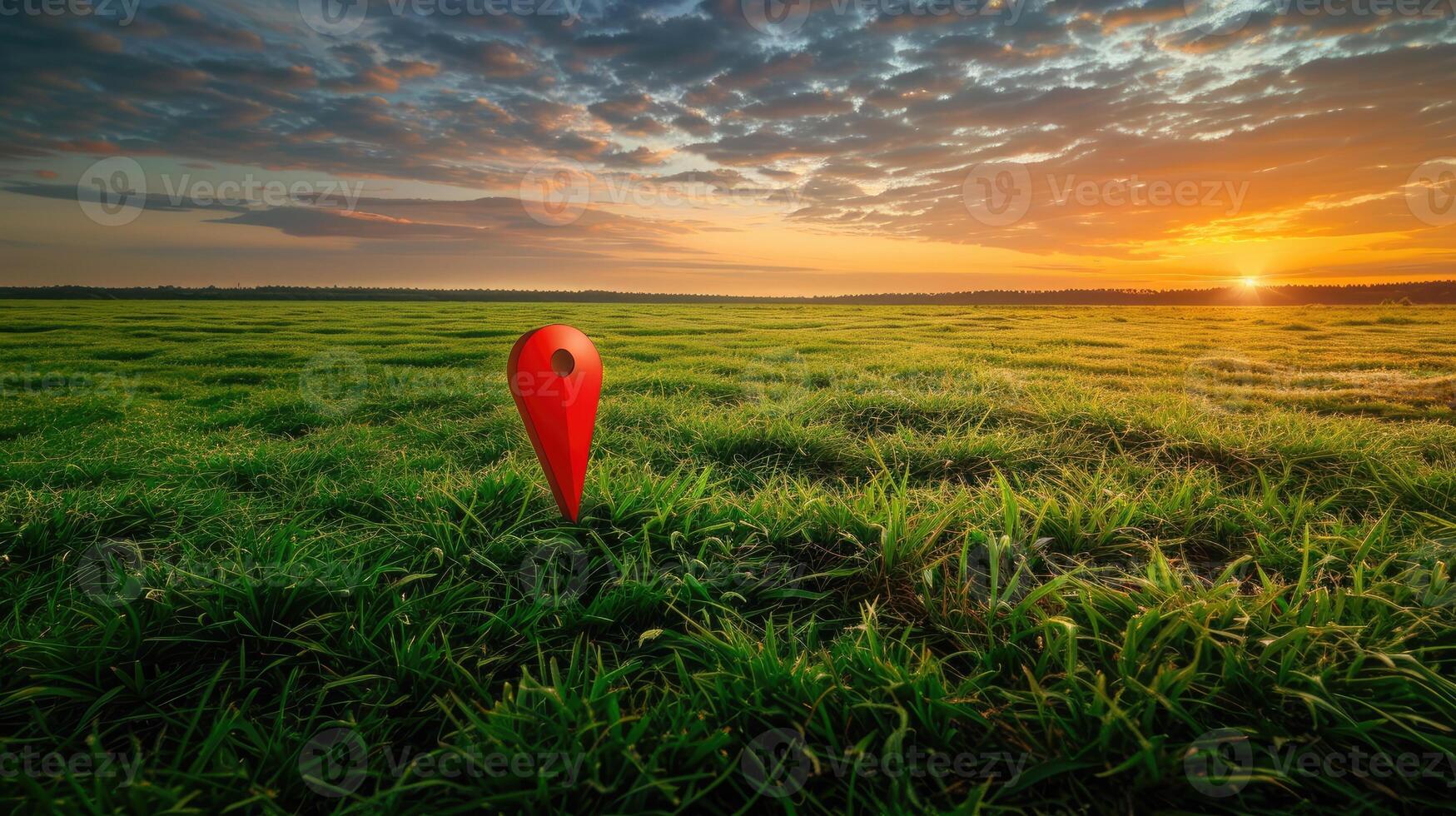 A red arrow in a field of grass at sunset photo