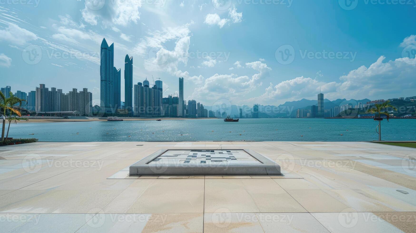 A large white square with a clock on it photo