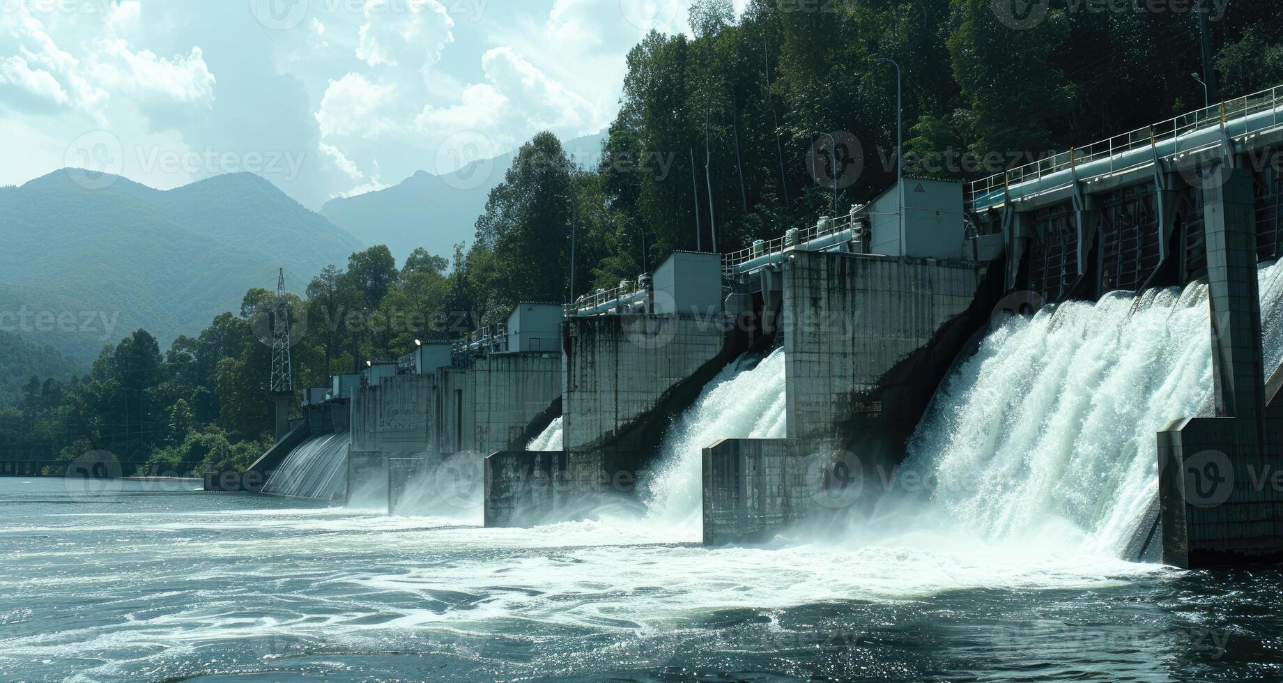 A large dam with water flowing over it photo
