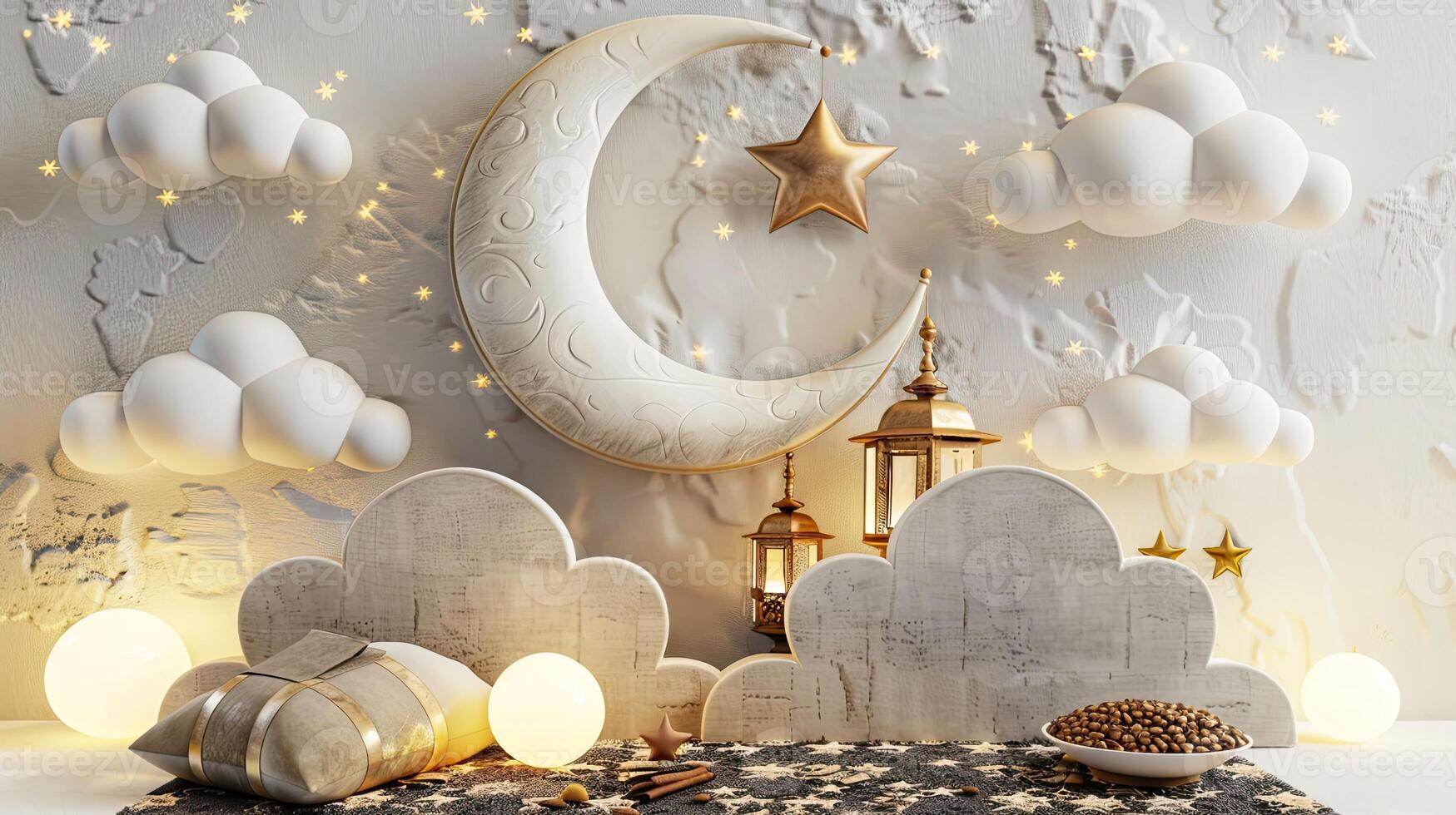 A white table with a crescent and stars photo