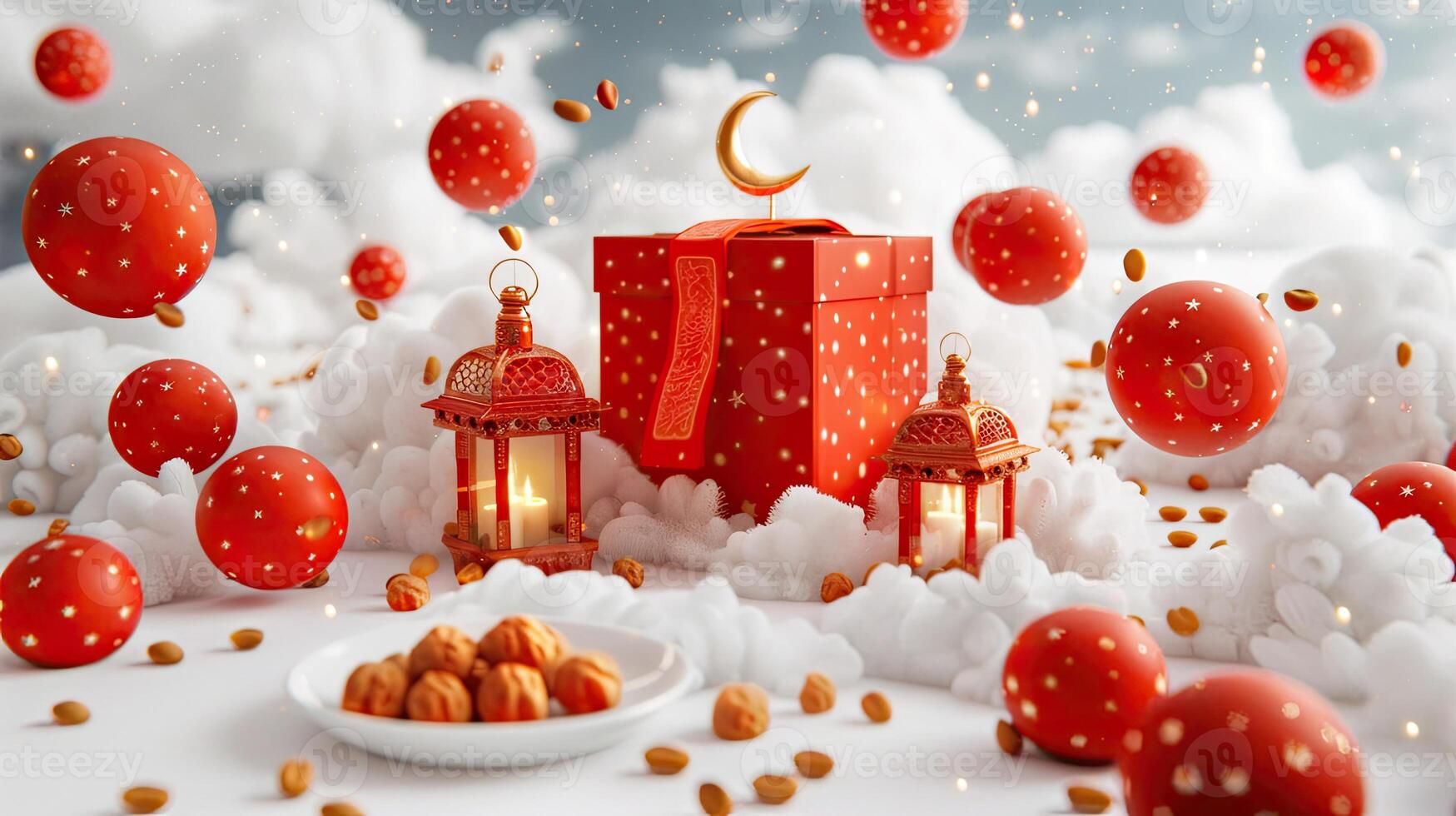 A red box with a moon and a crescent on it photo