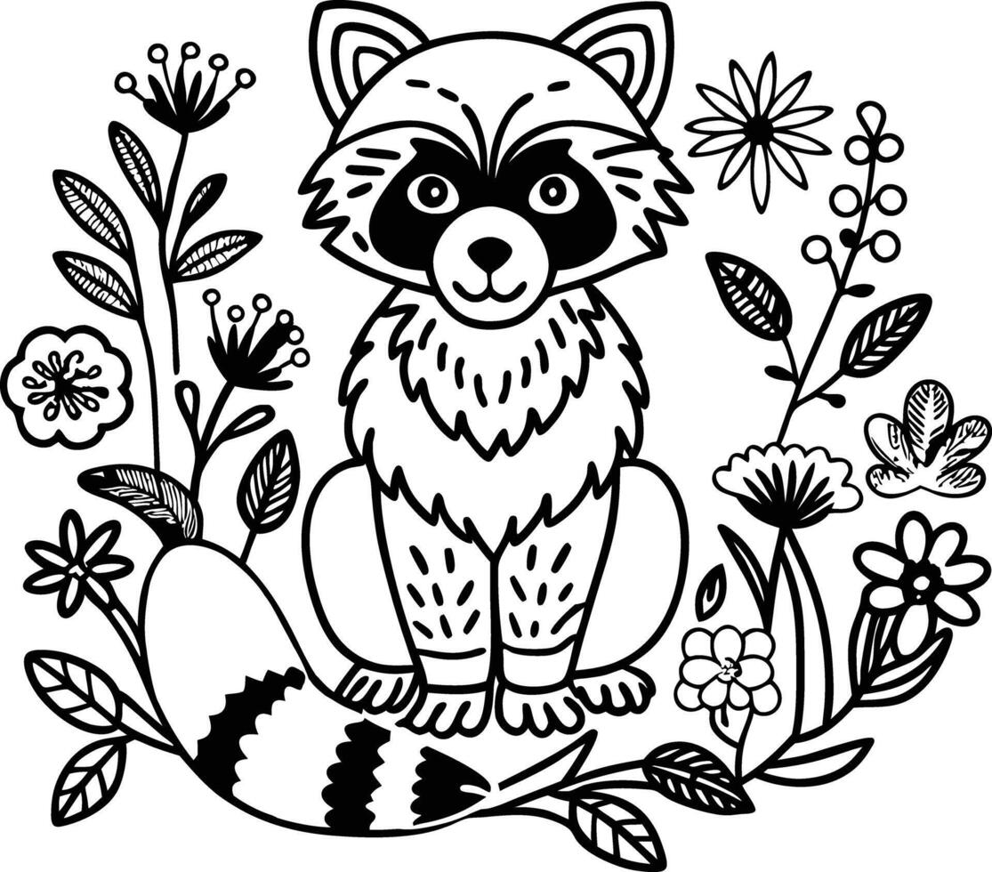 A raccoon in the wild coloring page vector
