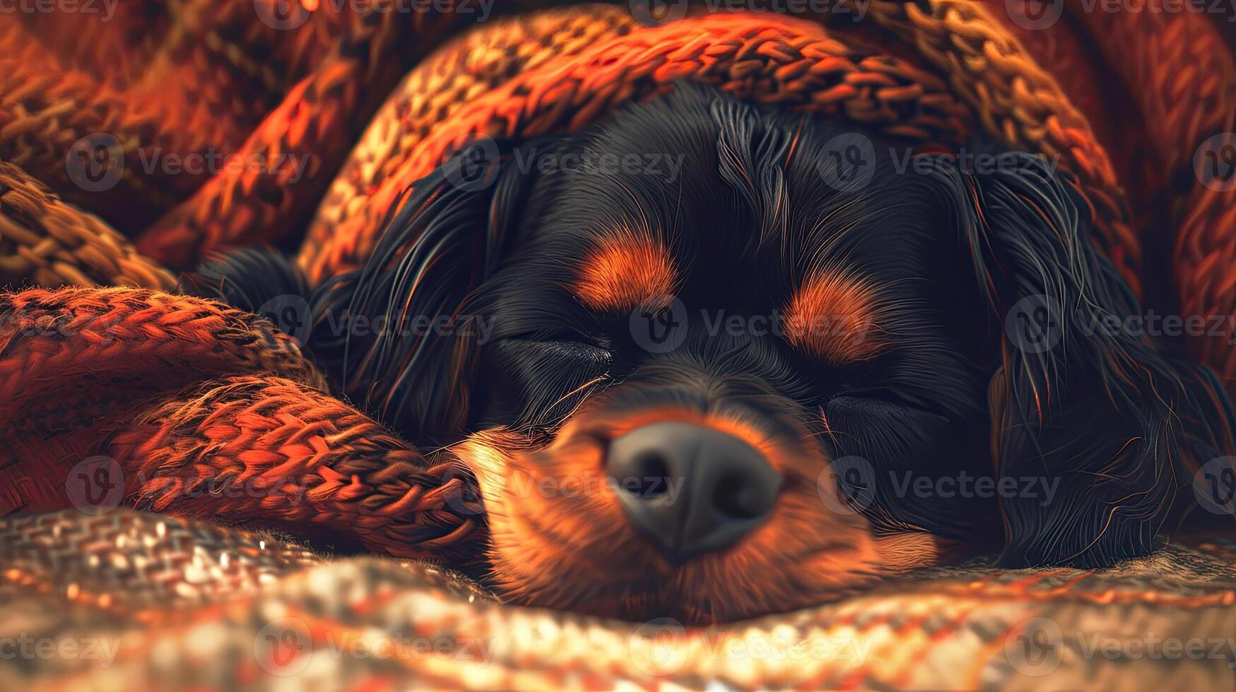 A dog sleeping on a blanket photo