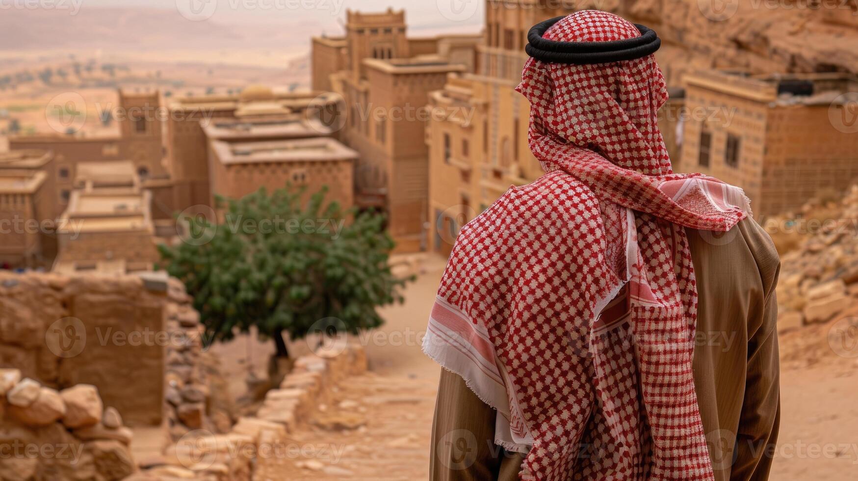 A man in traditional clothing in the desert photo