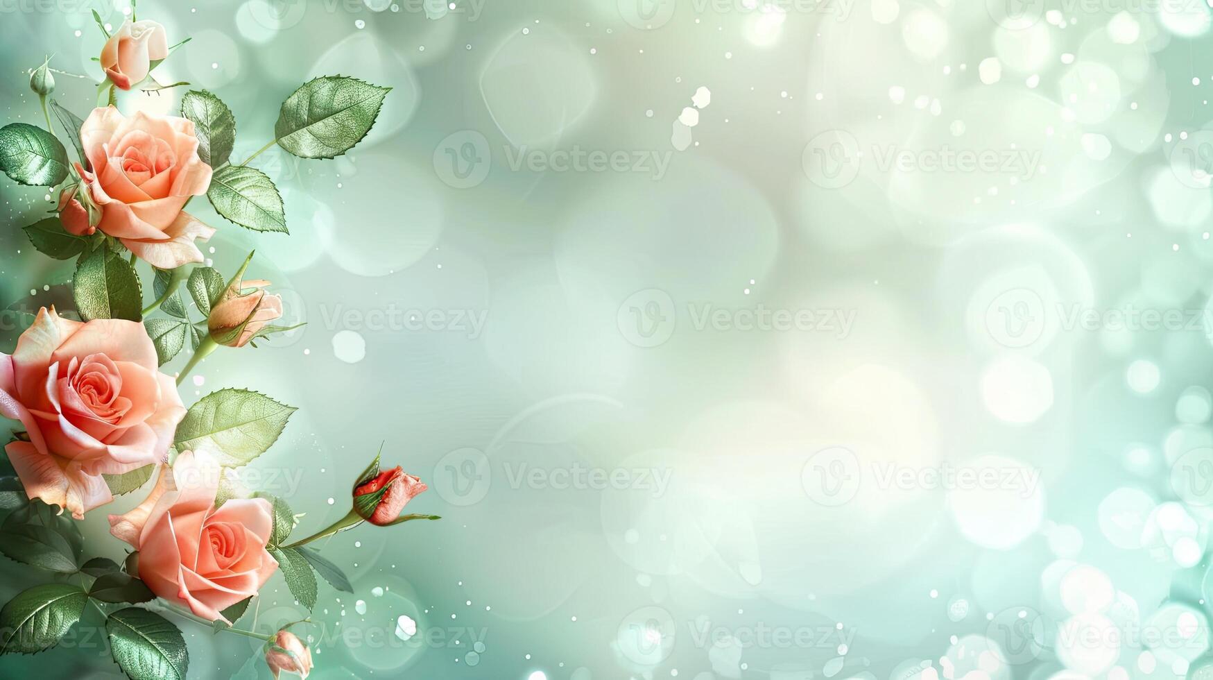 Roses on a green background with bokeh photo