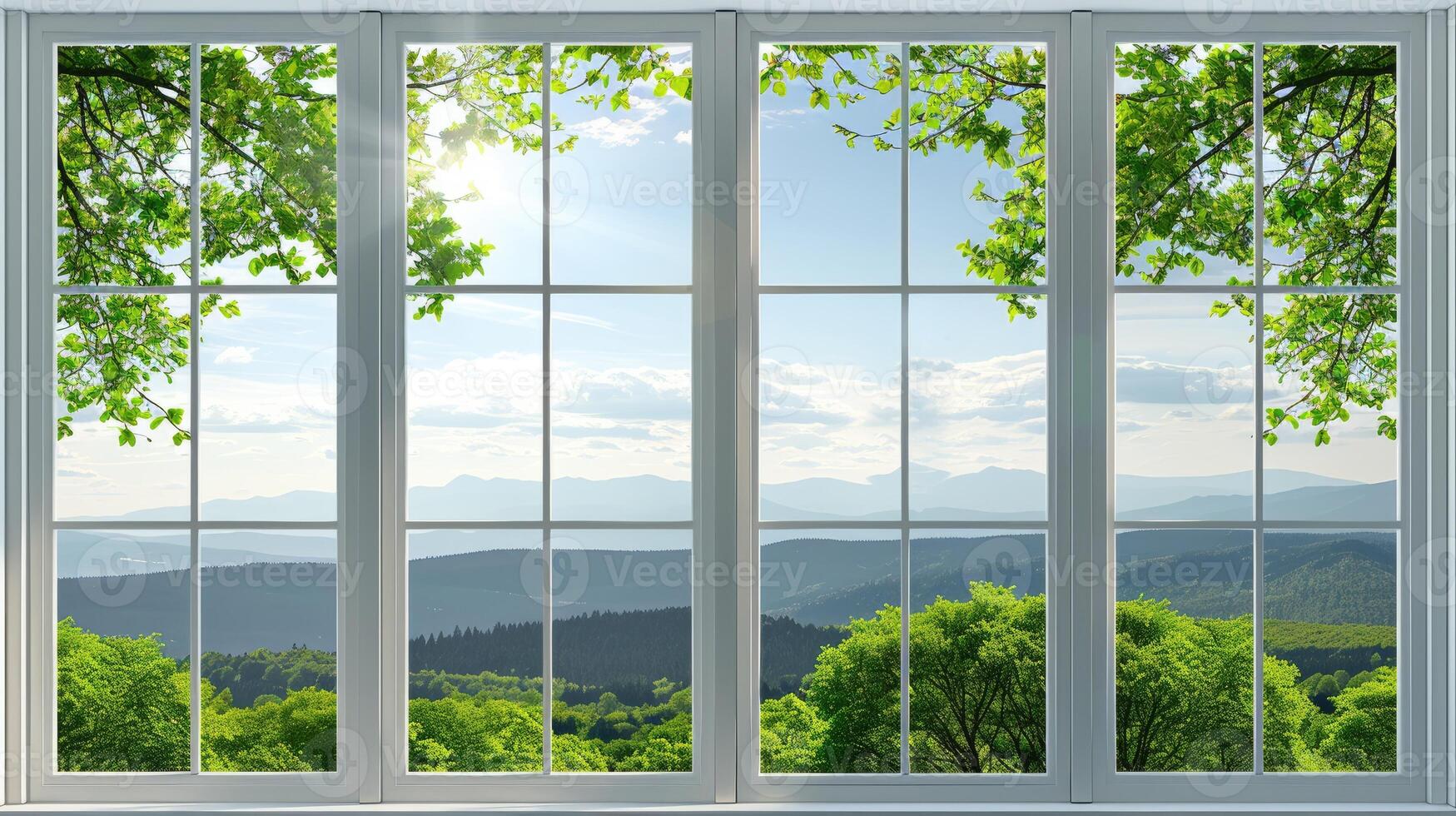 A view of the mountains through an open window photo