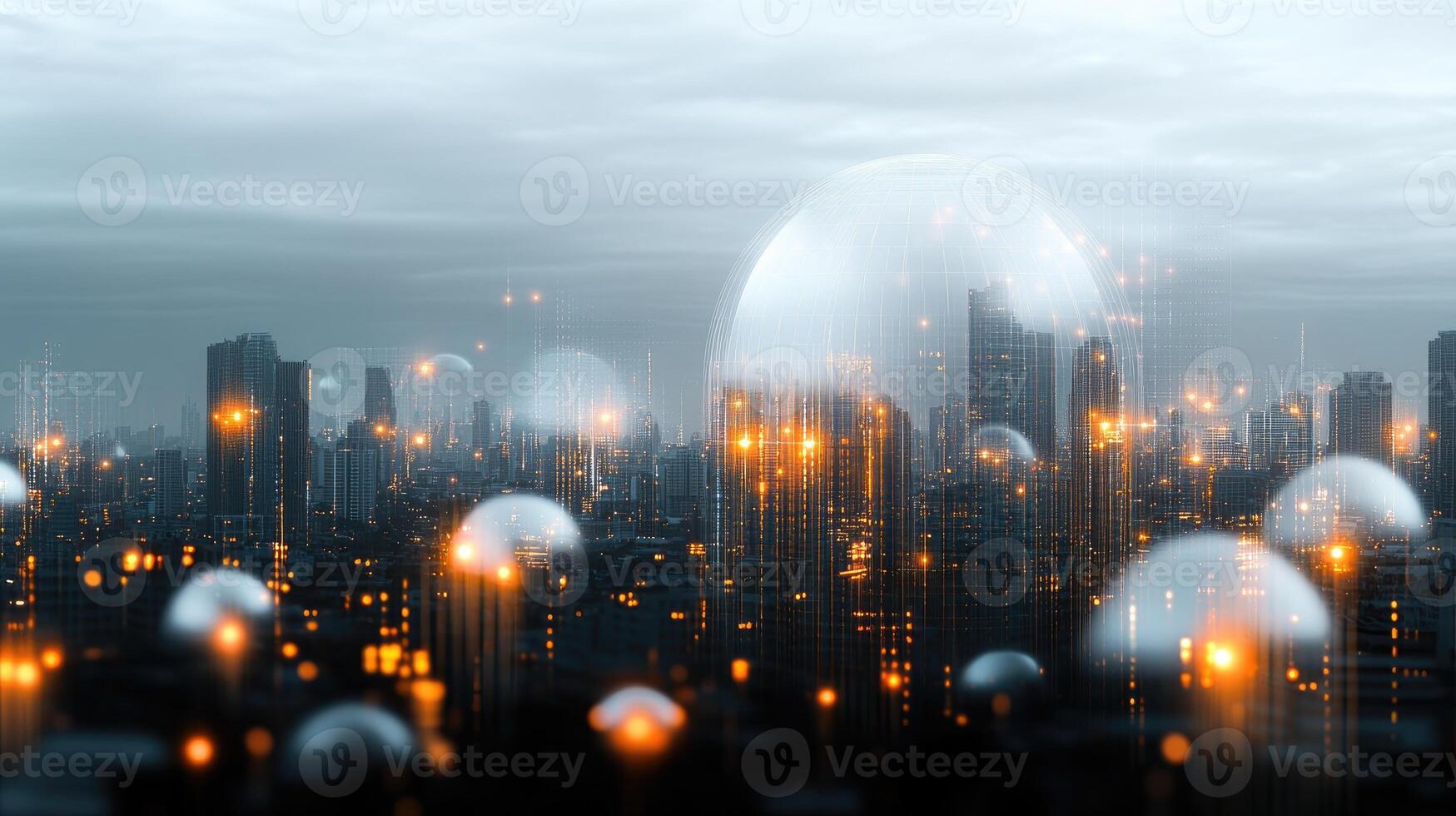 A city with many lights and a futuristic cityscape photo