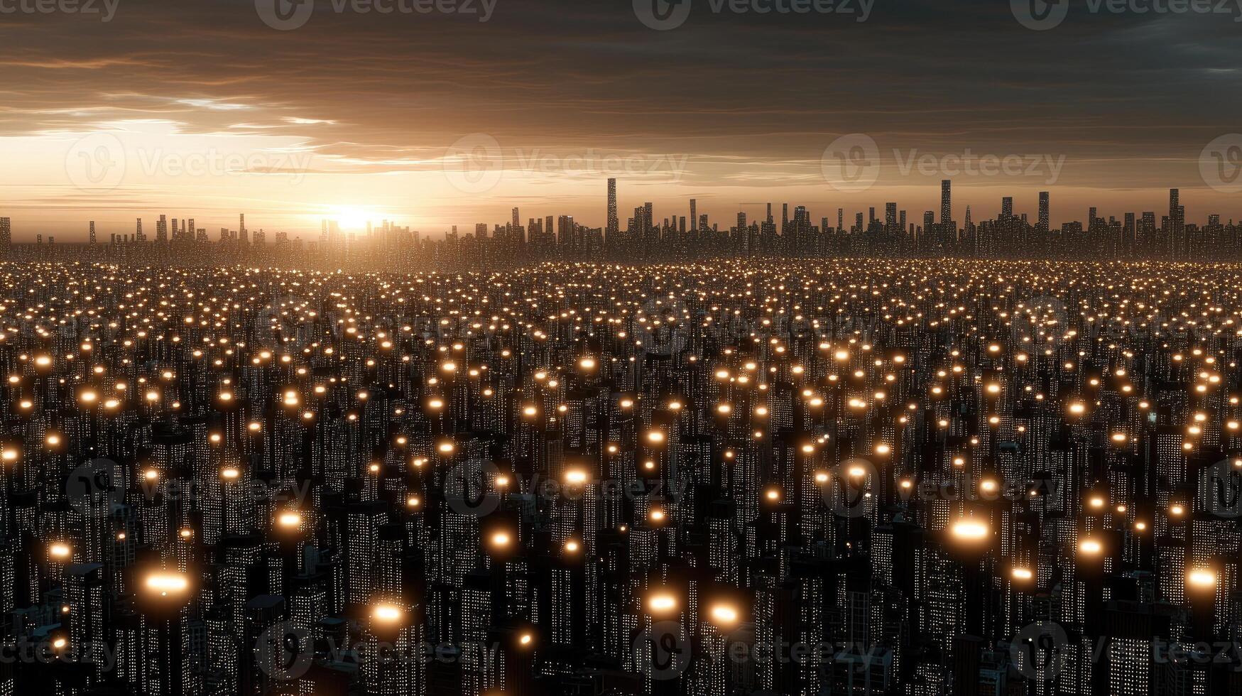 A city with many lights in the sky photo