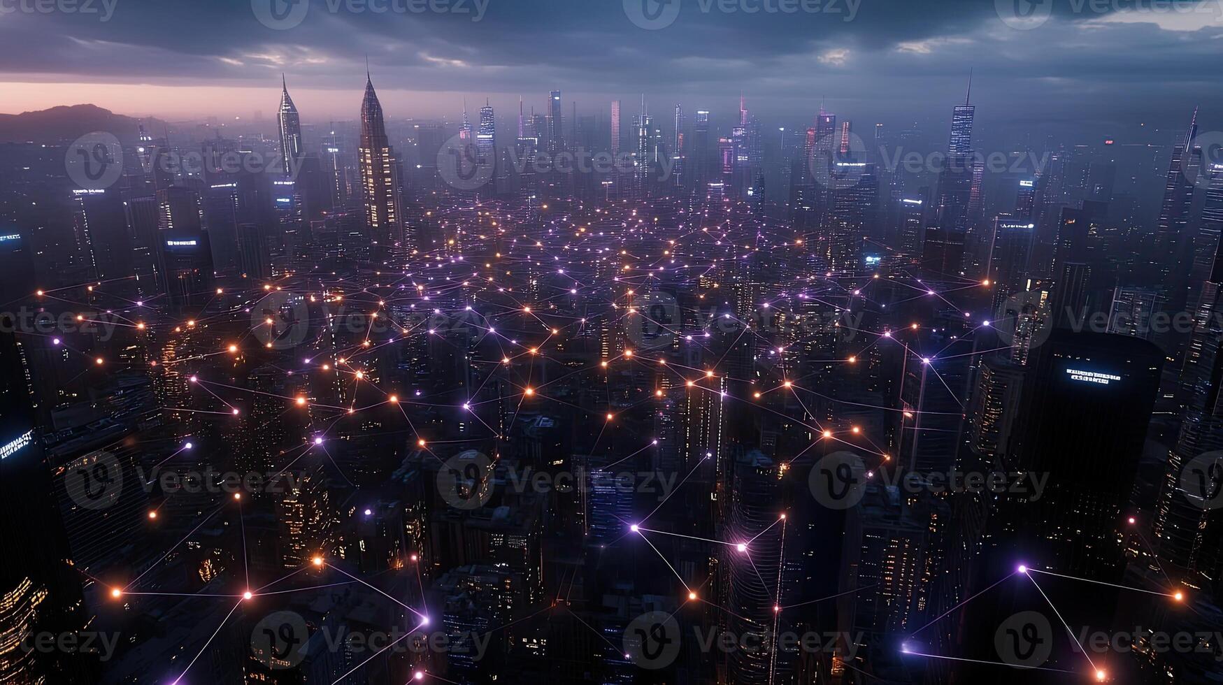 A city with many connected lights photo