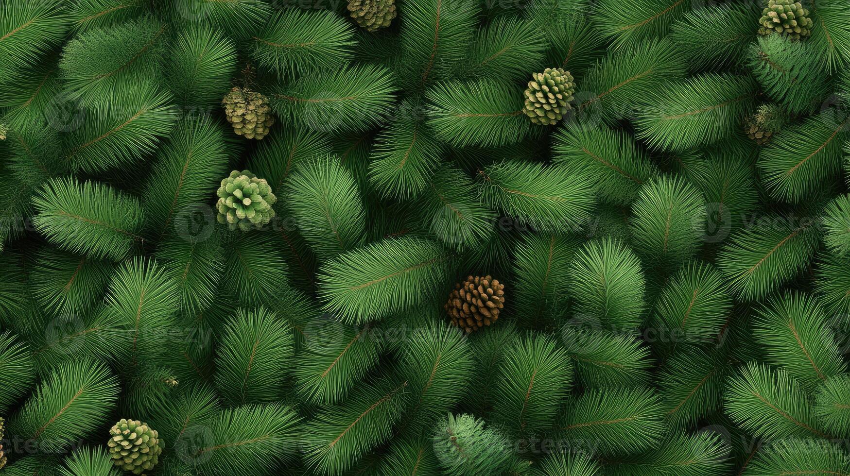 Christmas tree background with pine cones and needles photo