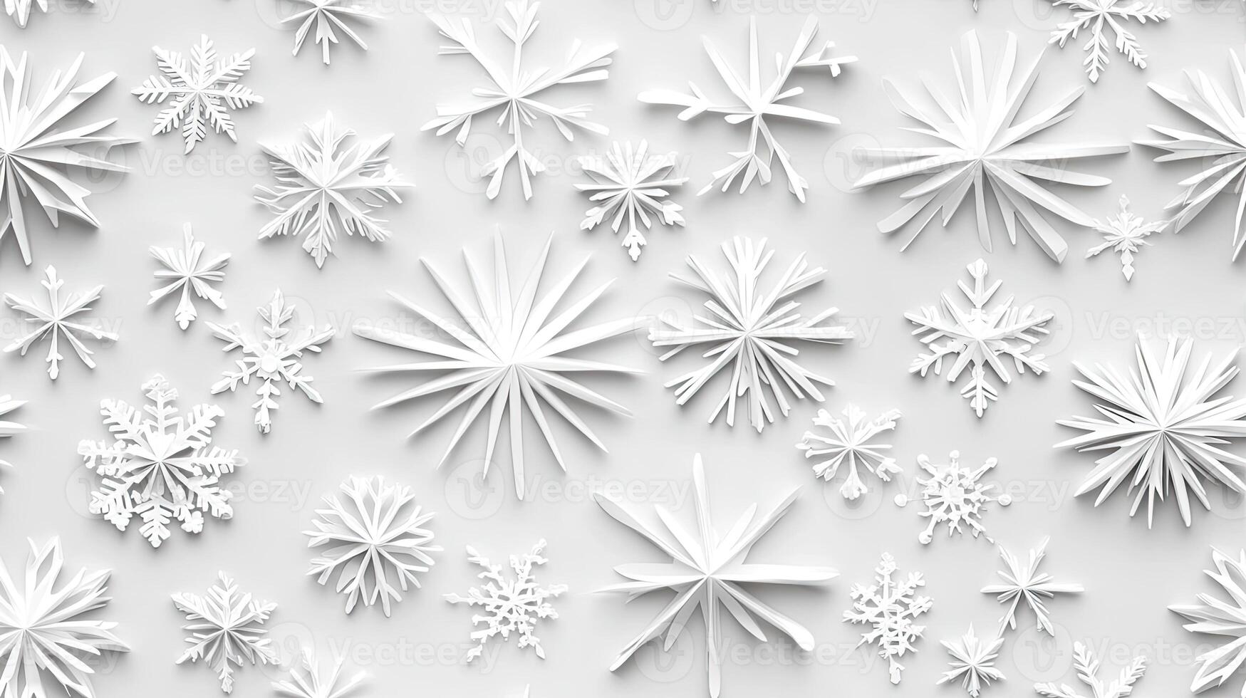 A large group of white paper snowflakes arranged in a pattern photo