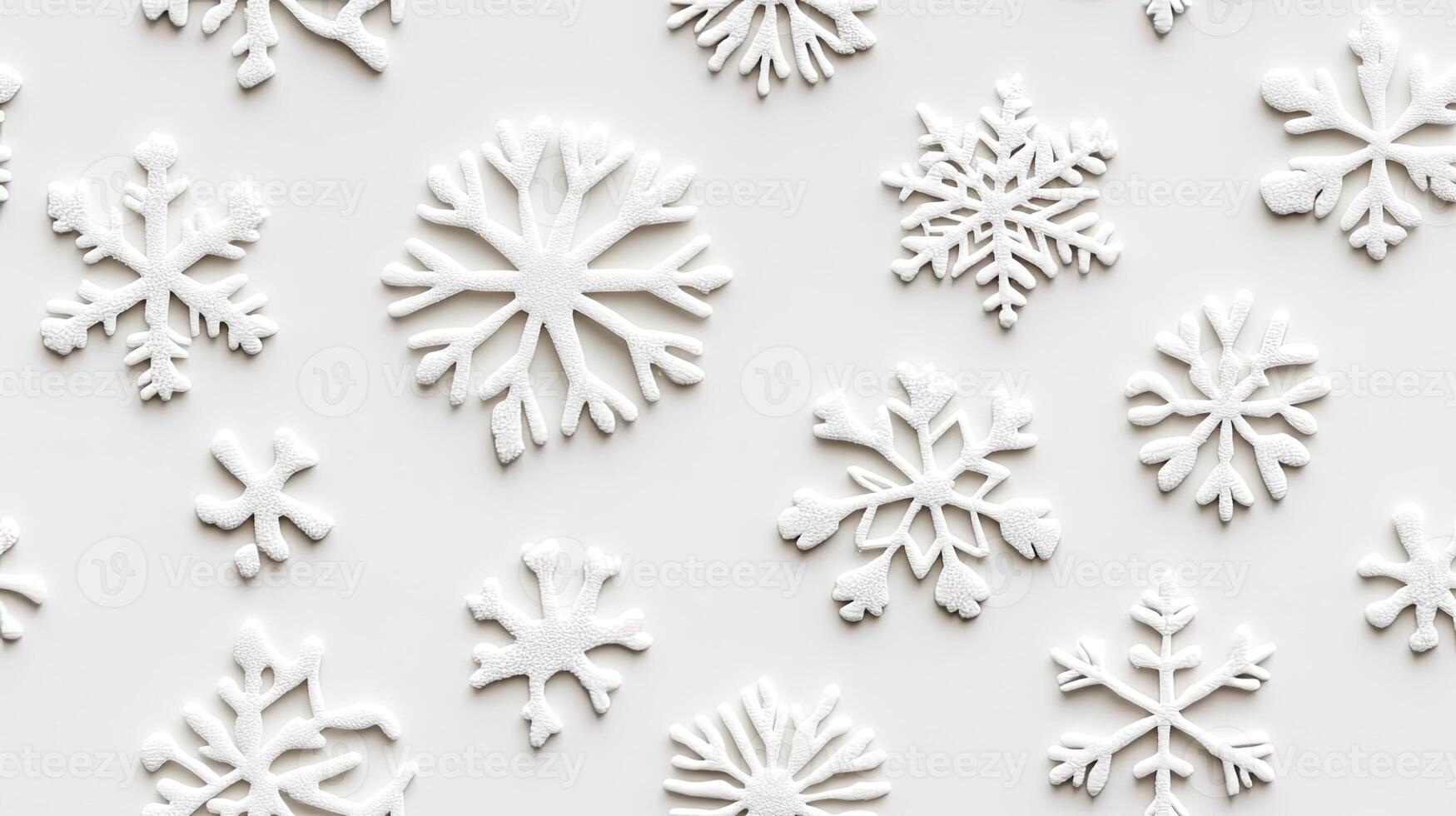A group of white snowflakes arranged on a white surface photo