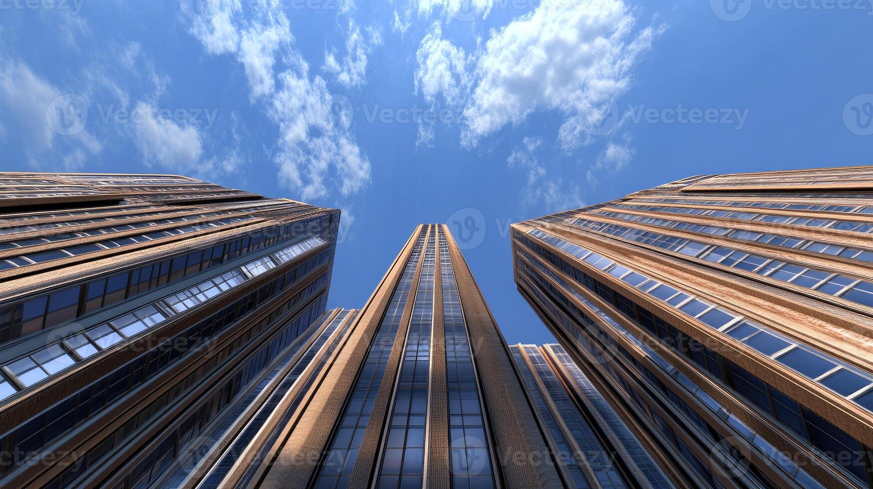 A view of tall buildings looking up at the sky photo