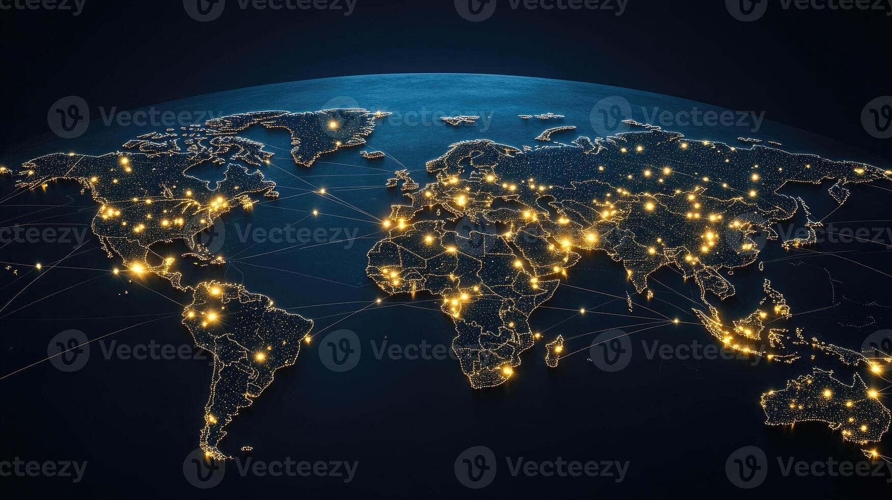 World map with network connections and lights 3d illustration photo