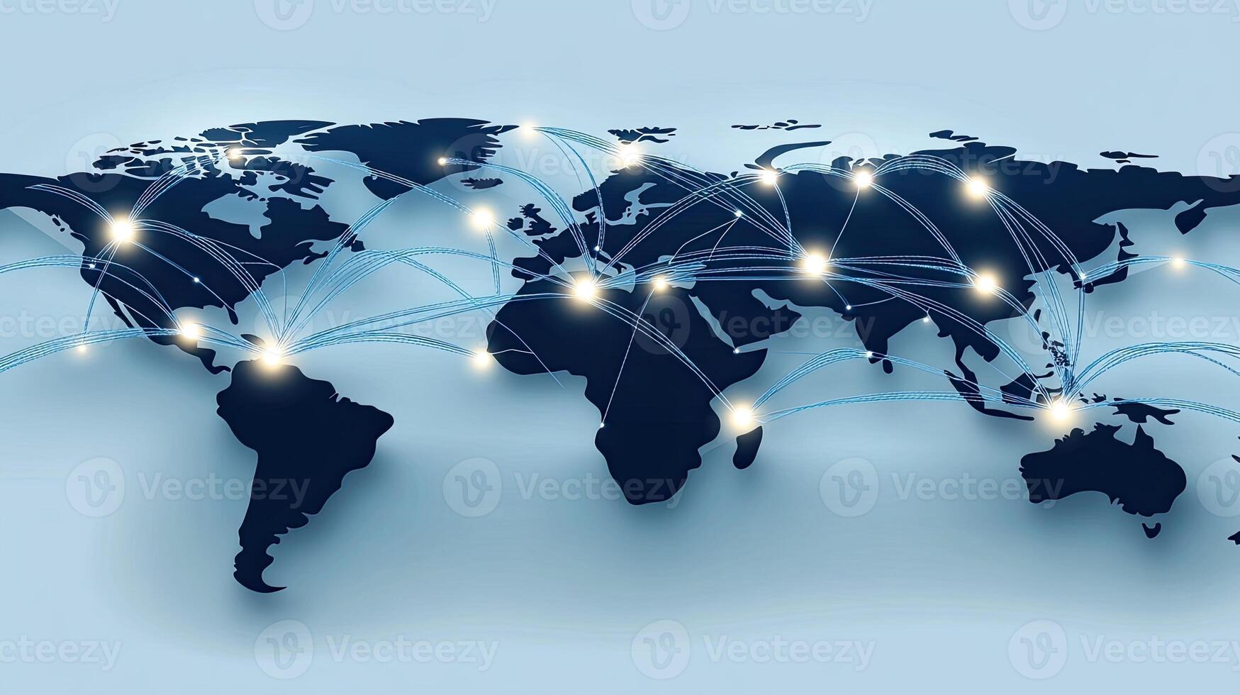 The world map with connected networks photo