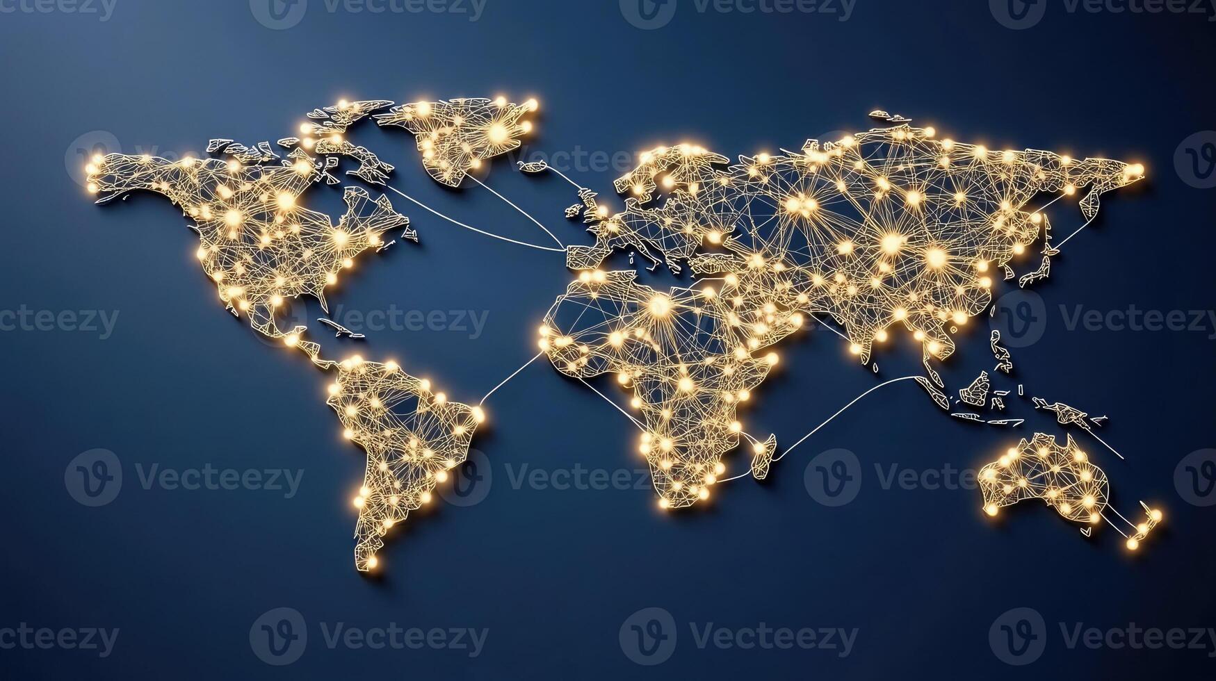 World map with network connections on dark background photo
