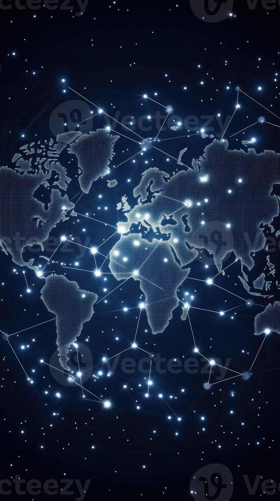 World map with connected network elements of this image furnished by nasa photo
