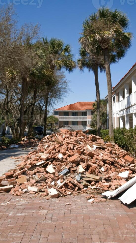 A pile of bricks in front of a building photo