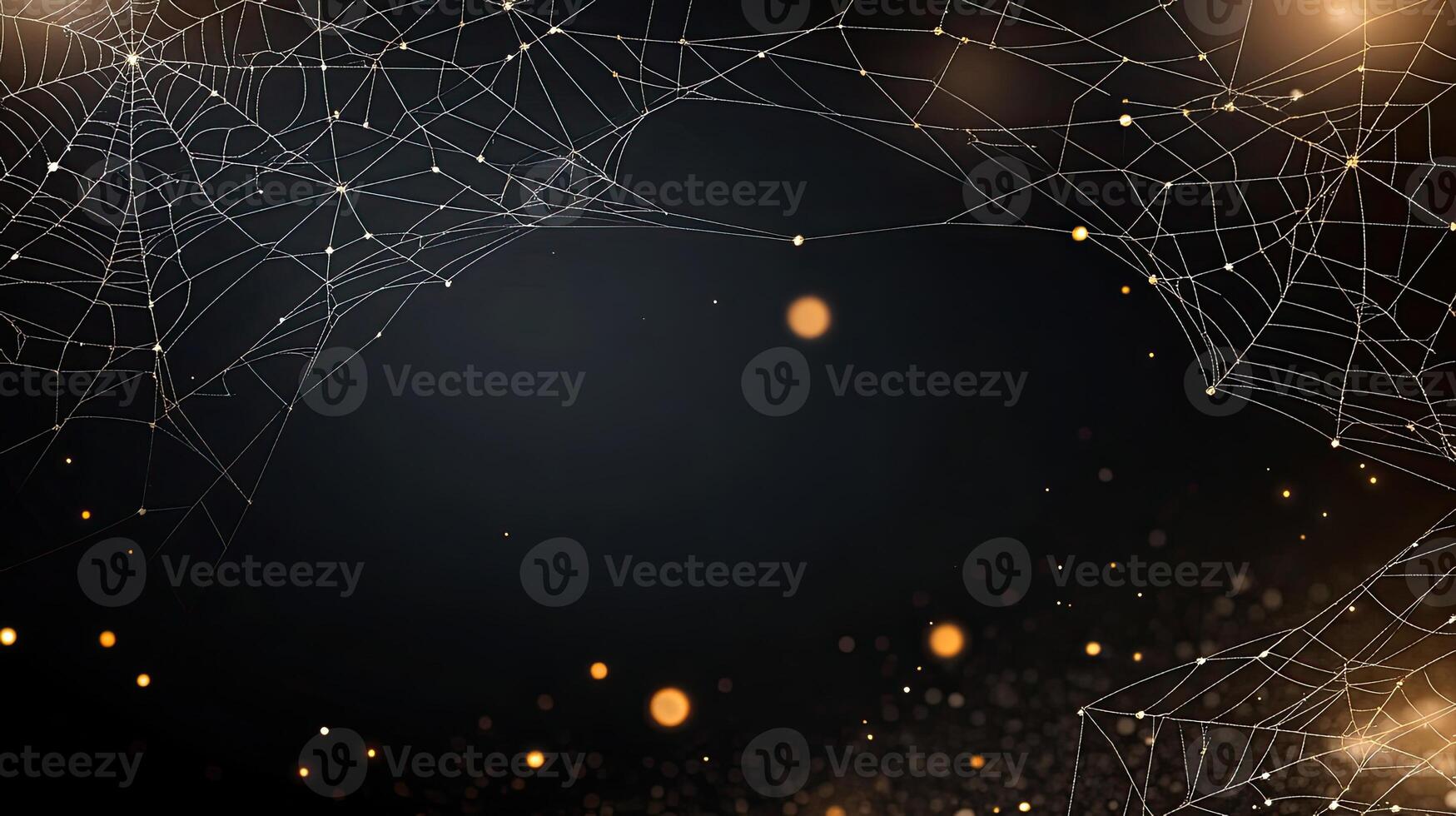 Spider web background with golden lights photo