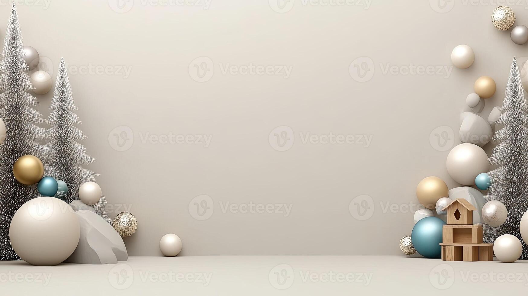 Christmas background with christmas balls and trees photo