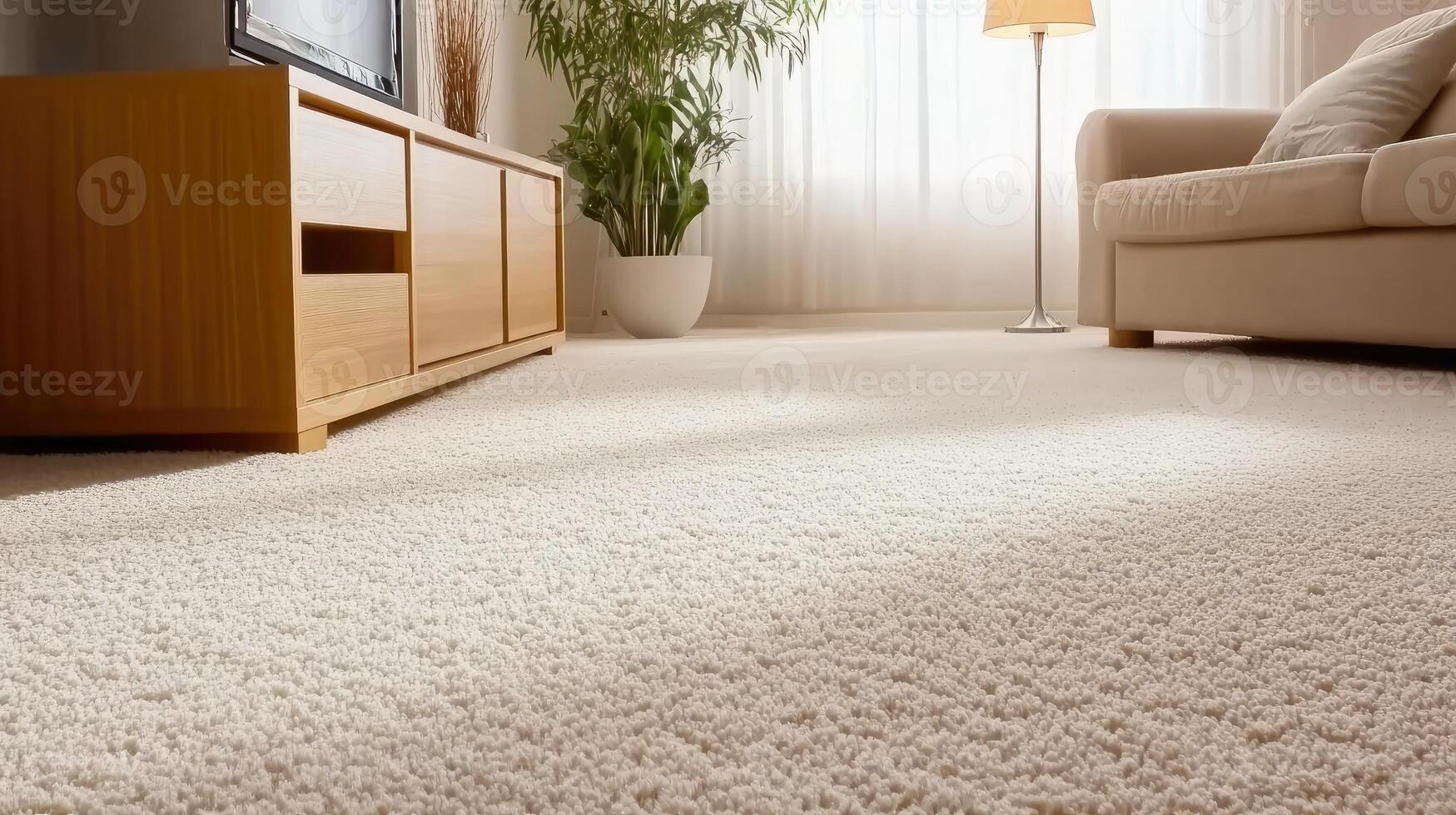 A living room with a white carpet and furniture photo