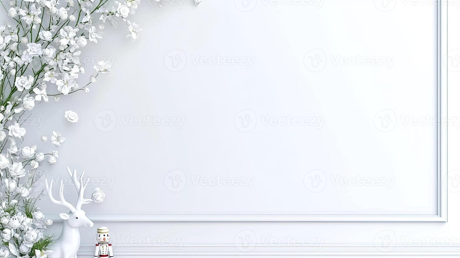 White flowers and deer in a room with a white frame photo