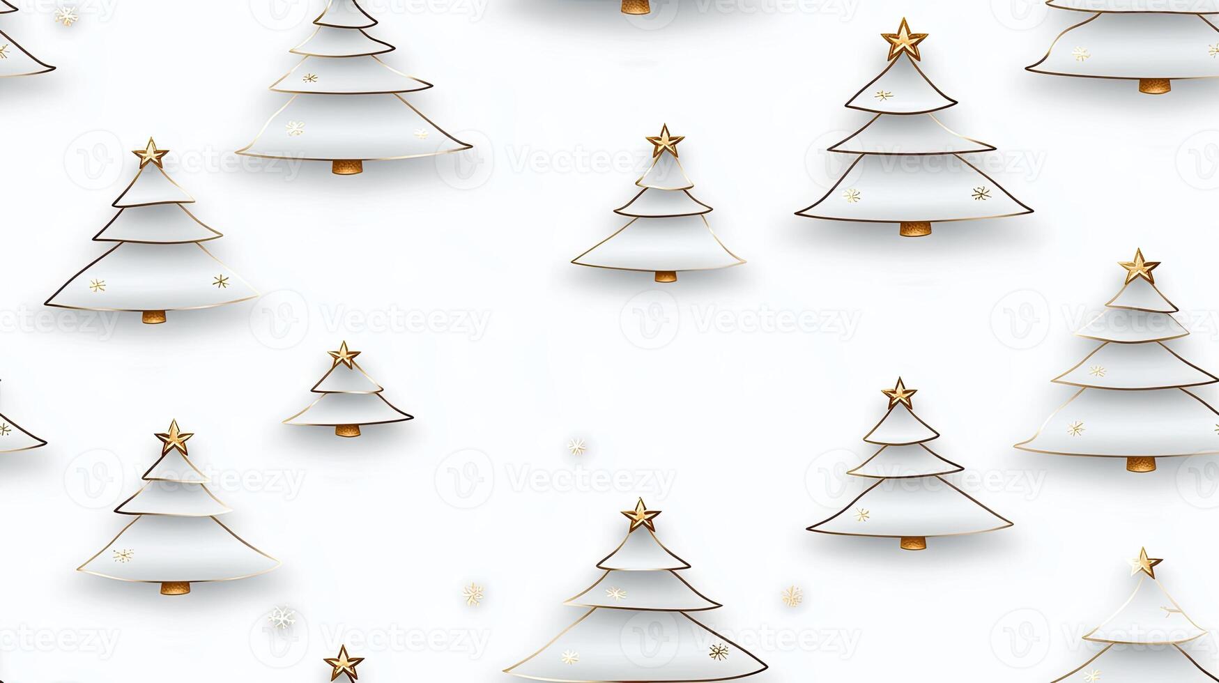 Christmas tree seamless pattern with gold stars and white paper photo