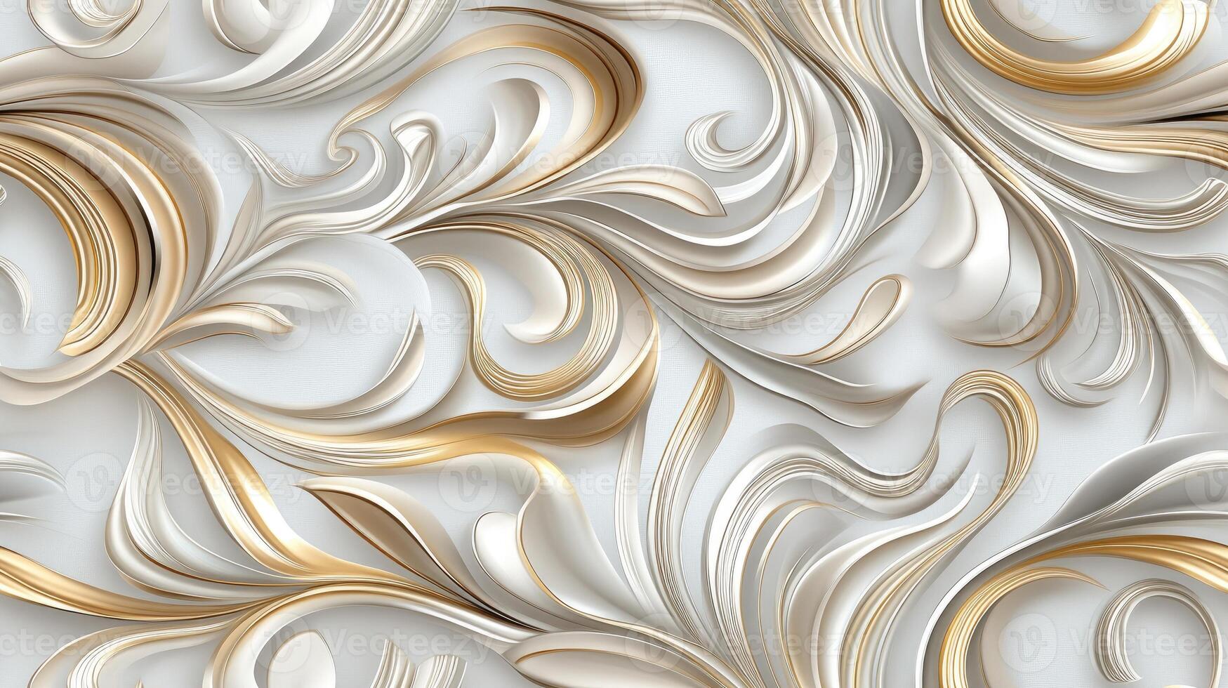 A white and gold swirl pattern on a white background photo