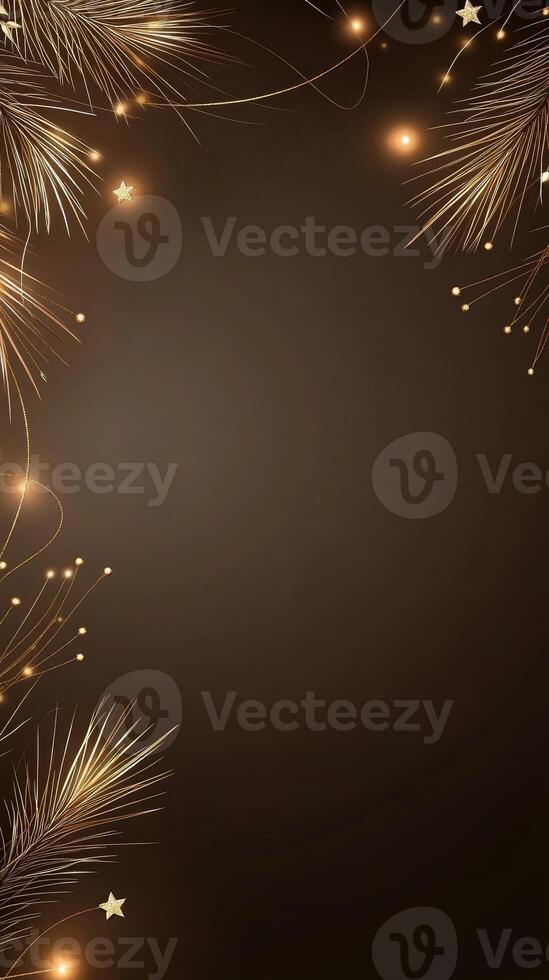 Christmas background with golden fir branches and stars photo