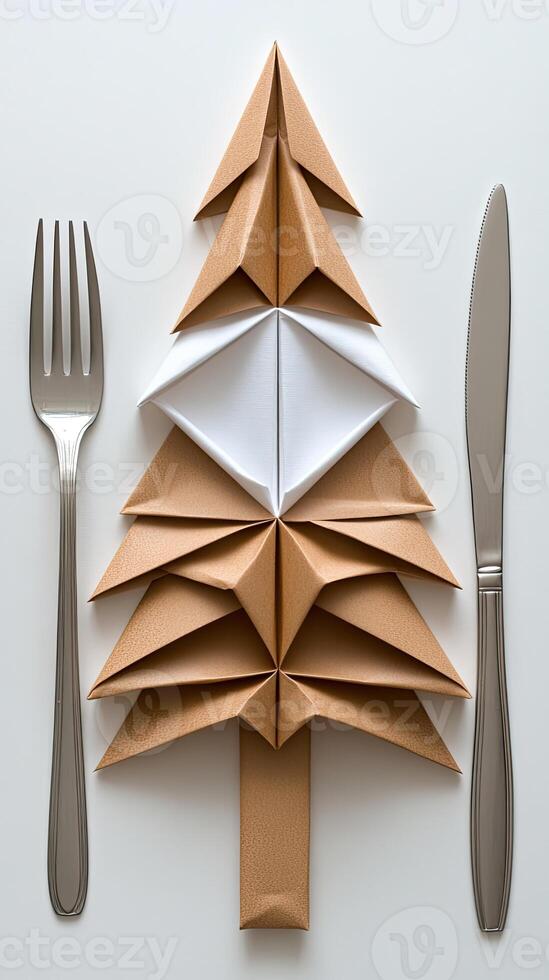 A fork and knife are made out of folded paper photo