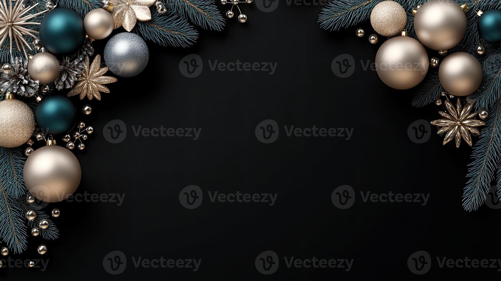 Christmas background with gold and blue decorations photo
