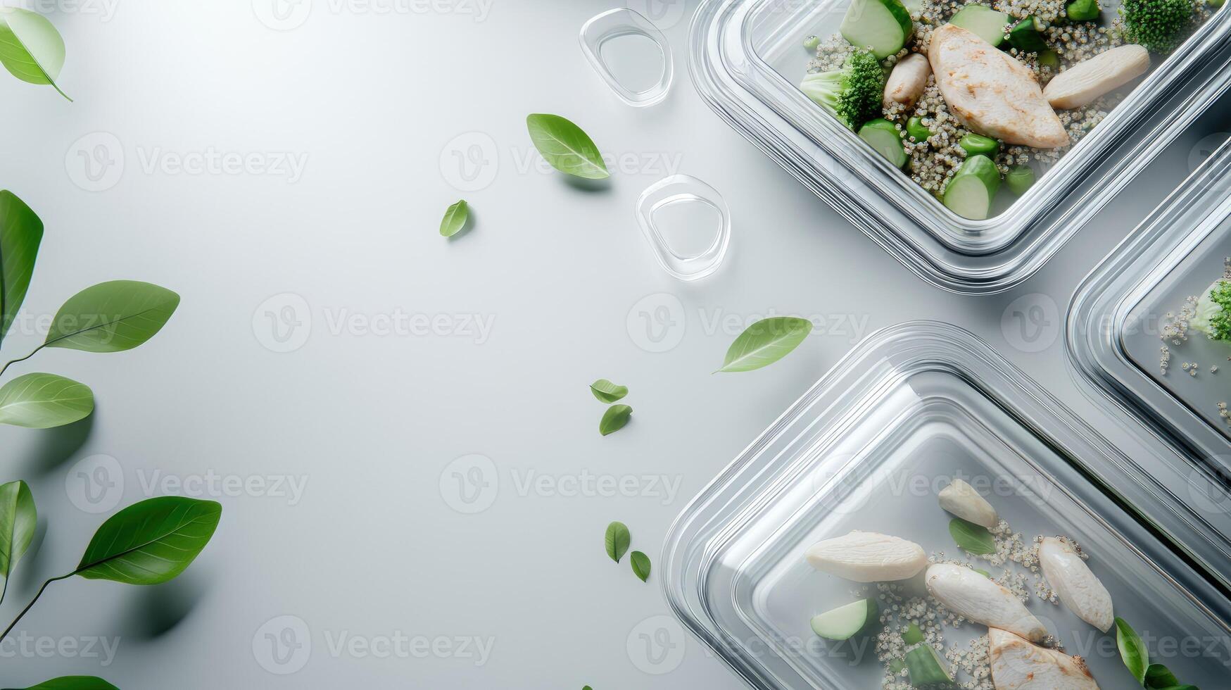 Three containers with food on a white surface photo