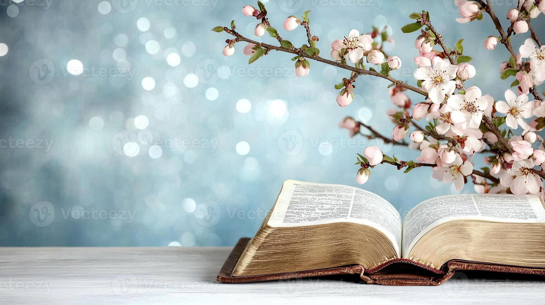The bible and a cherry blossom photo