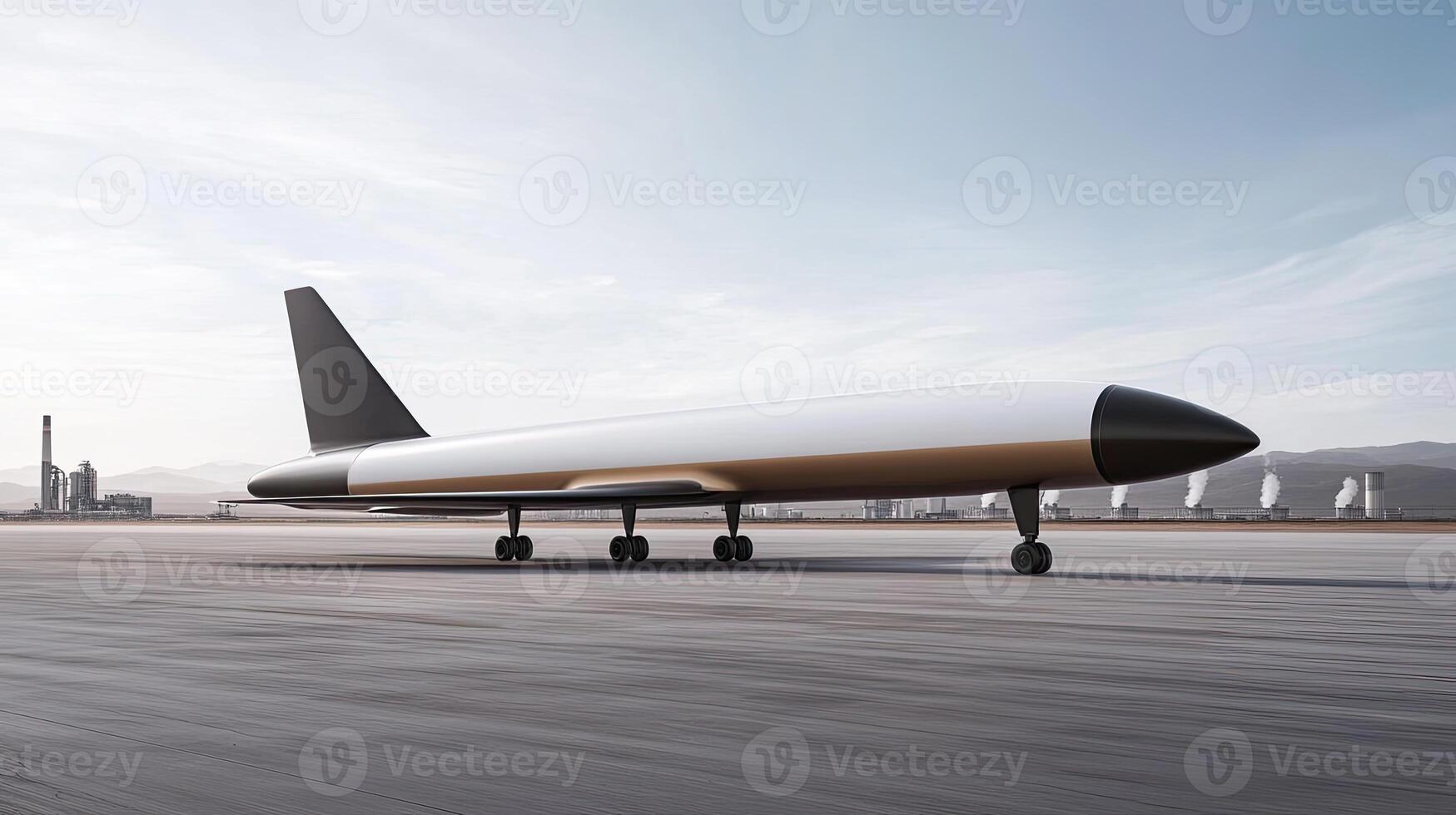 A large airplane sitting on the ground with a runway in the background photo