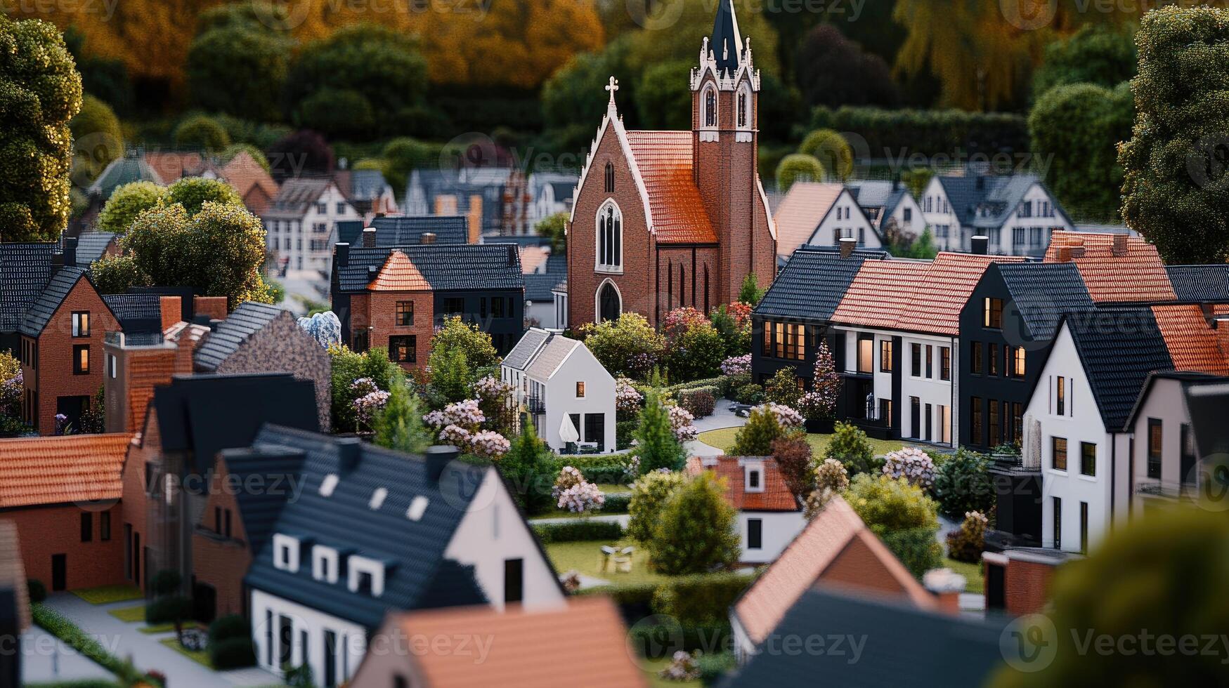 A miniature town with houses and trees photo
