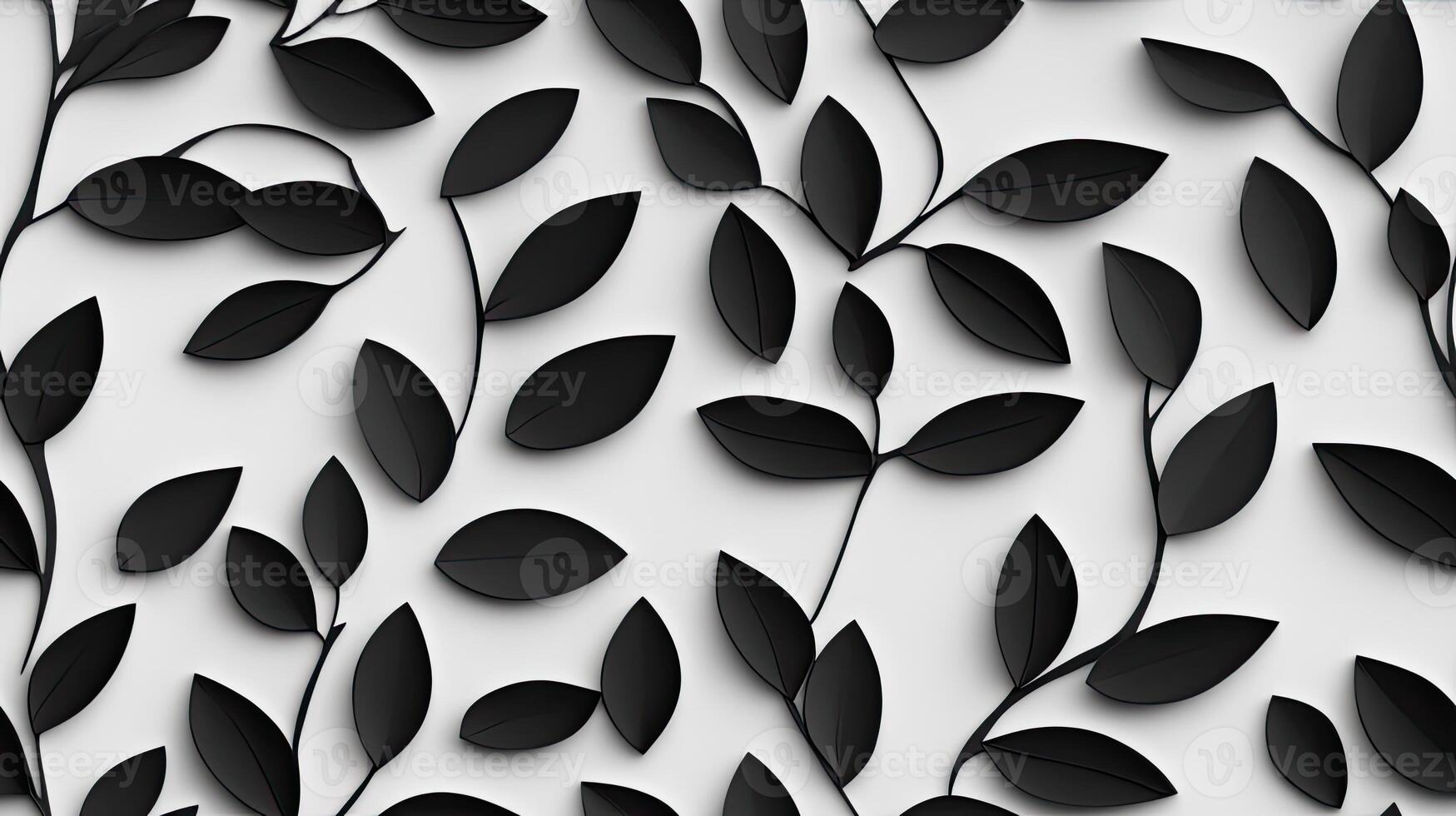A black and white abstract pattern of leaves photo