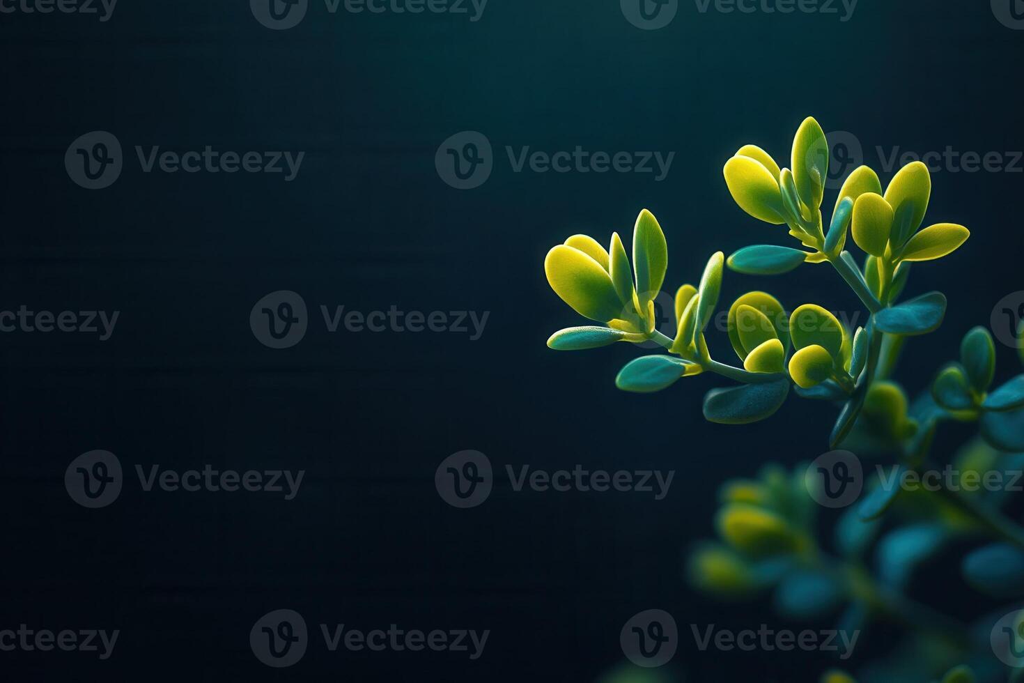 Close-up of a green plant against a dark background. photo