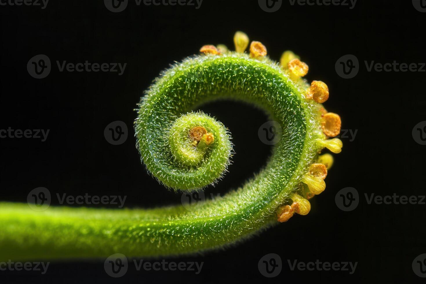 Close-up of a spiraling green plant shoot. photo