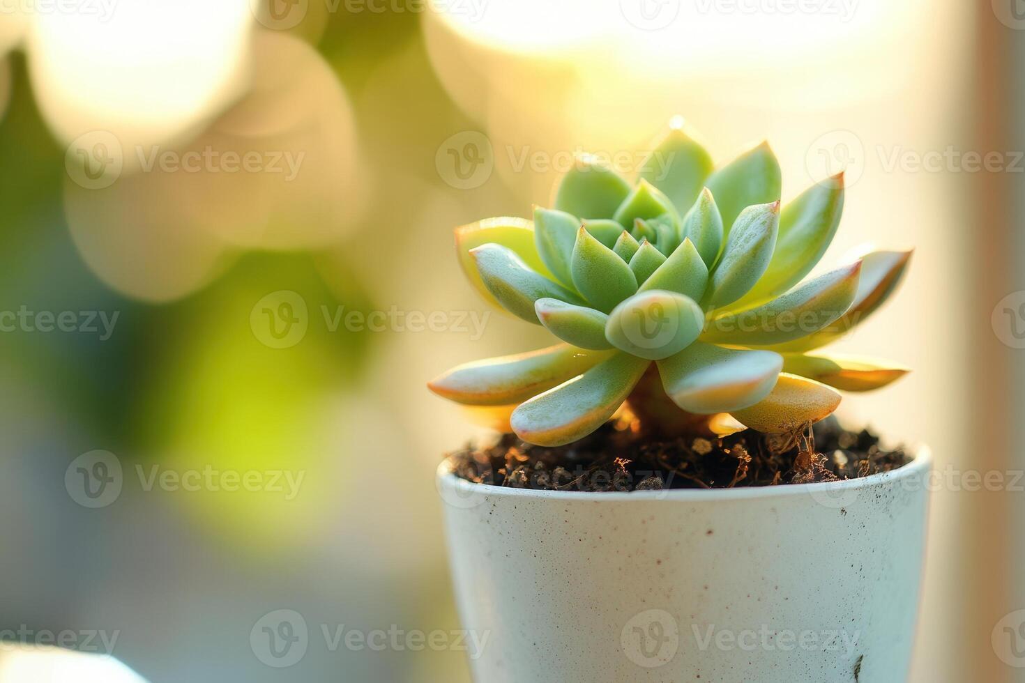 Succulent plant in a pot with soft background lighting. photo