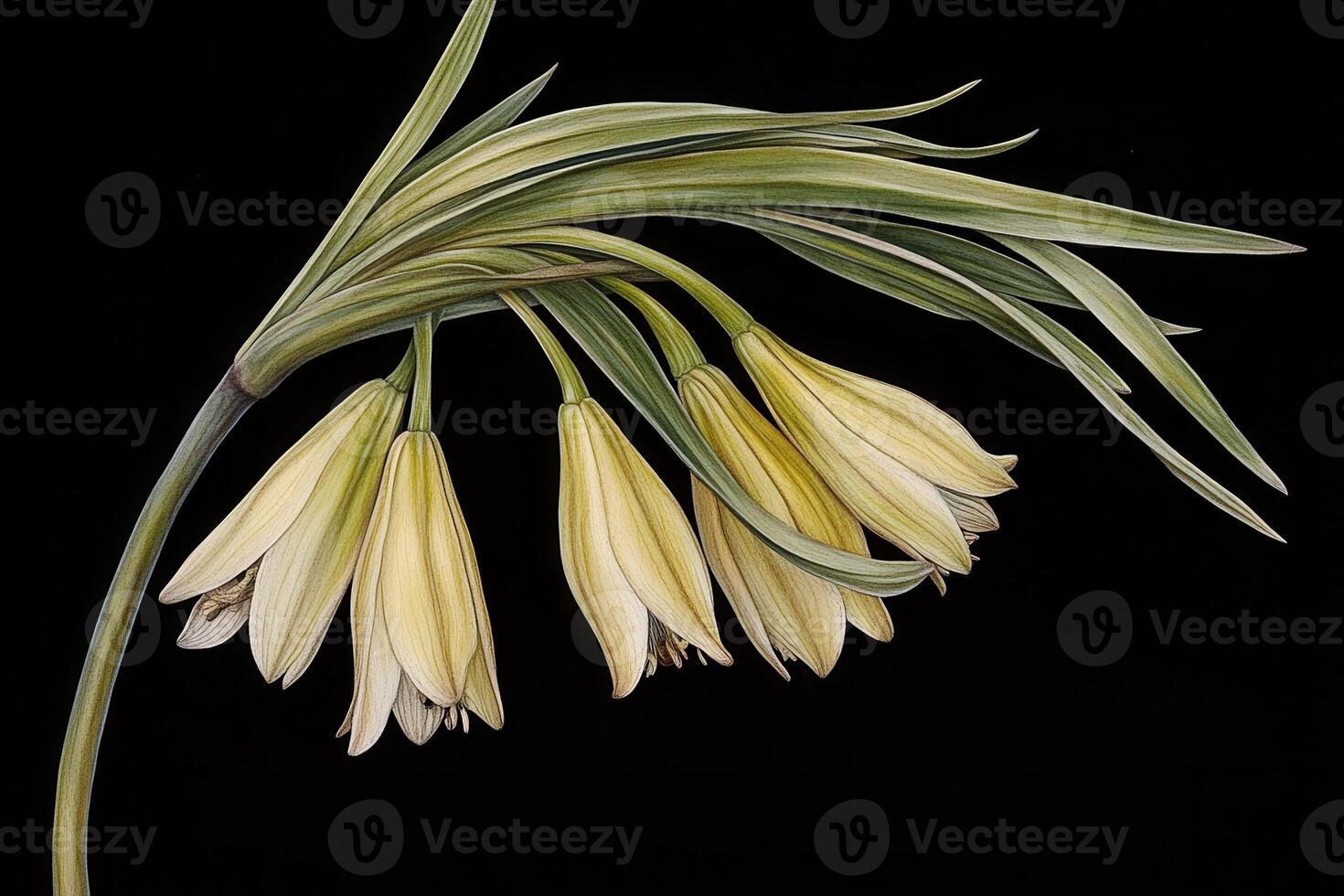 Delicate yellow flowers with slender green leaves. photo