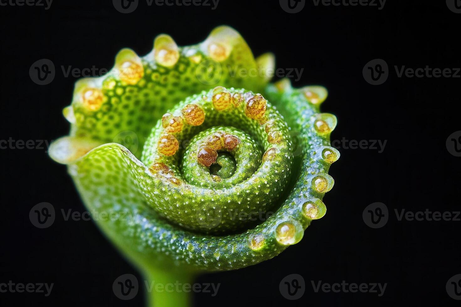 Close-up of a spiraled green plant structure. photo