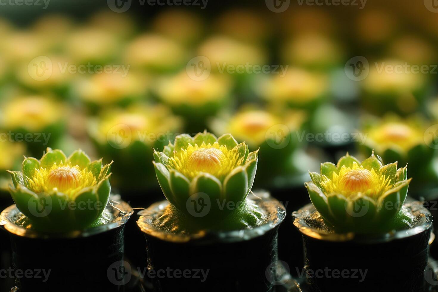 Succulent plants arranged in pots, showcasing vibrant colors. photo