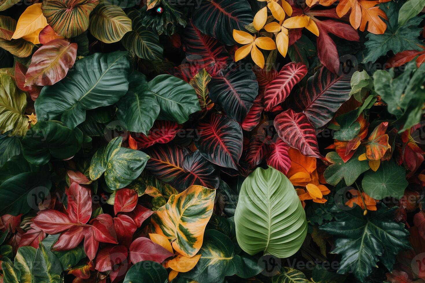 A vibrant array of colorful foliage and leaves. photo