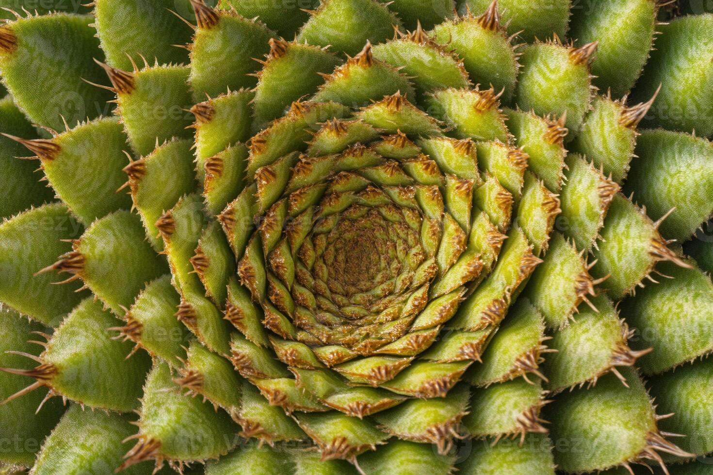 Close-up of a spiral arrangement of green succulent leaves. photo
