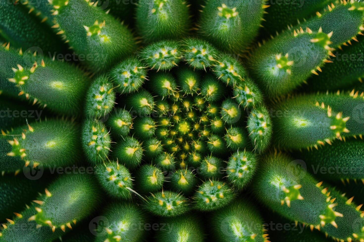 Close-up of a spiral cactus pattern showcasing vibrant greens. photo