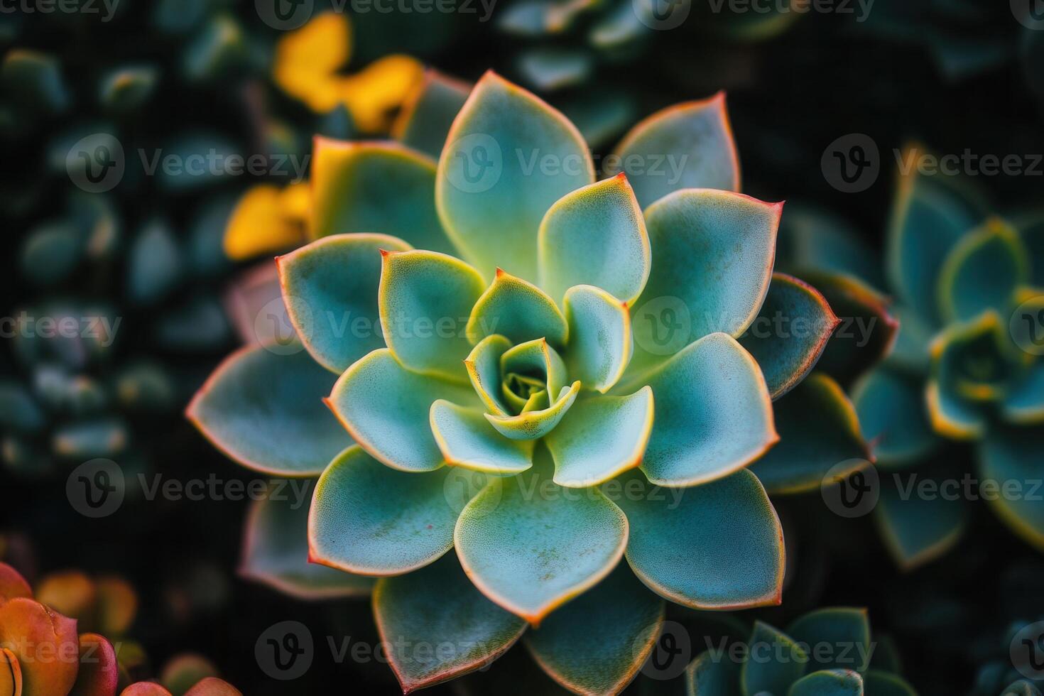 A vibrant succulent plant with layered leaves. photo