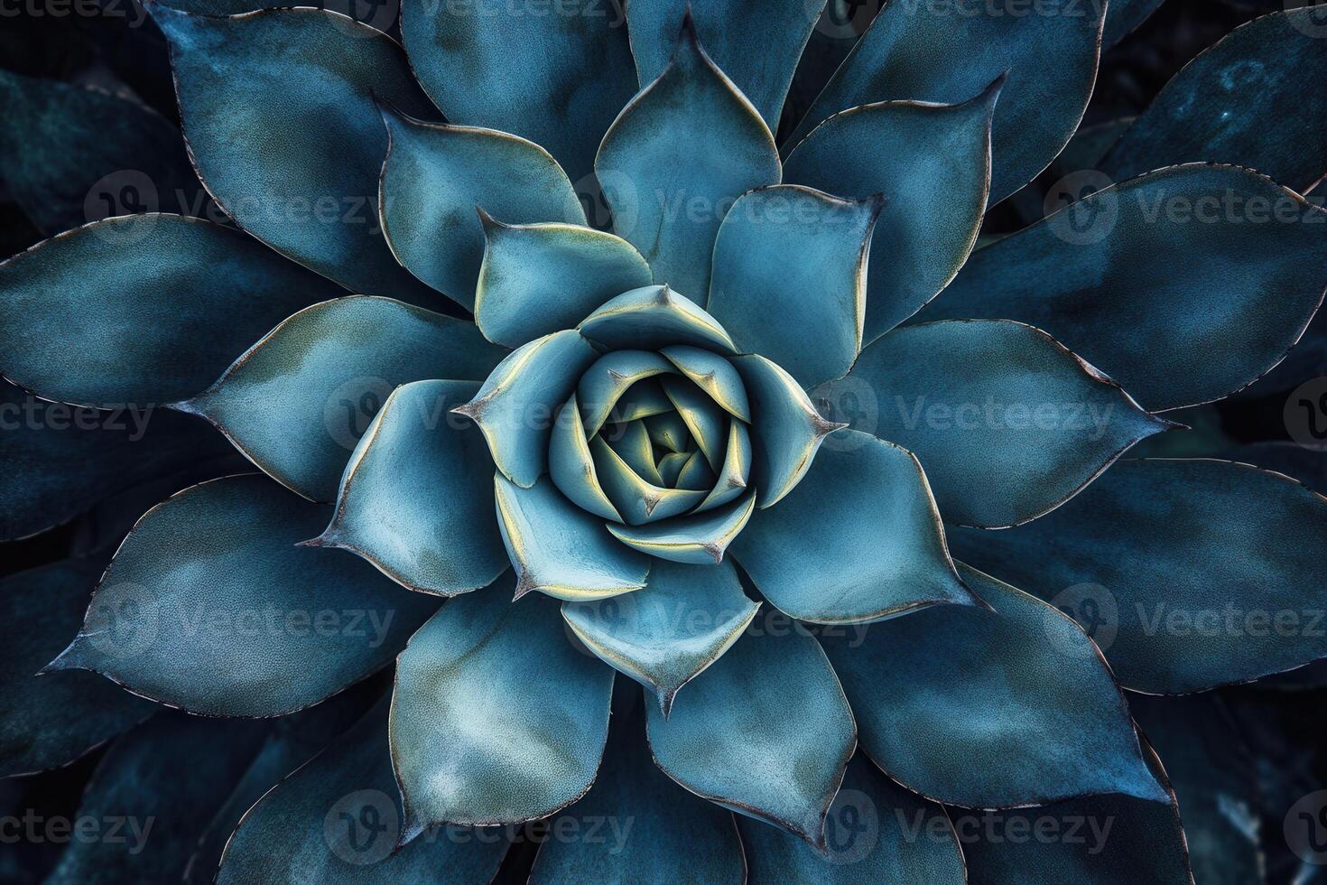Aerial view of a blue agave plant's intricate leaves. photo