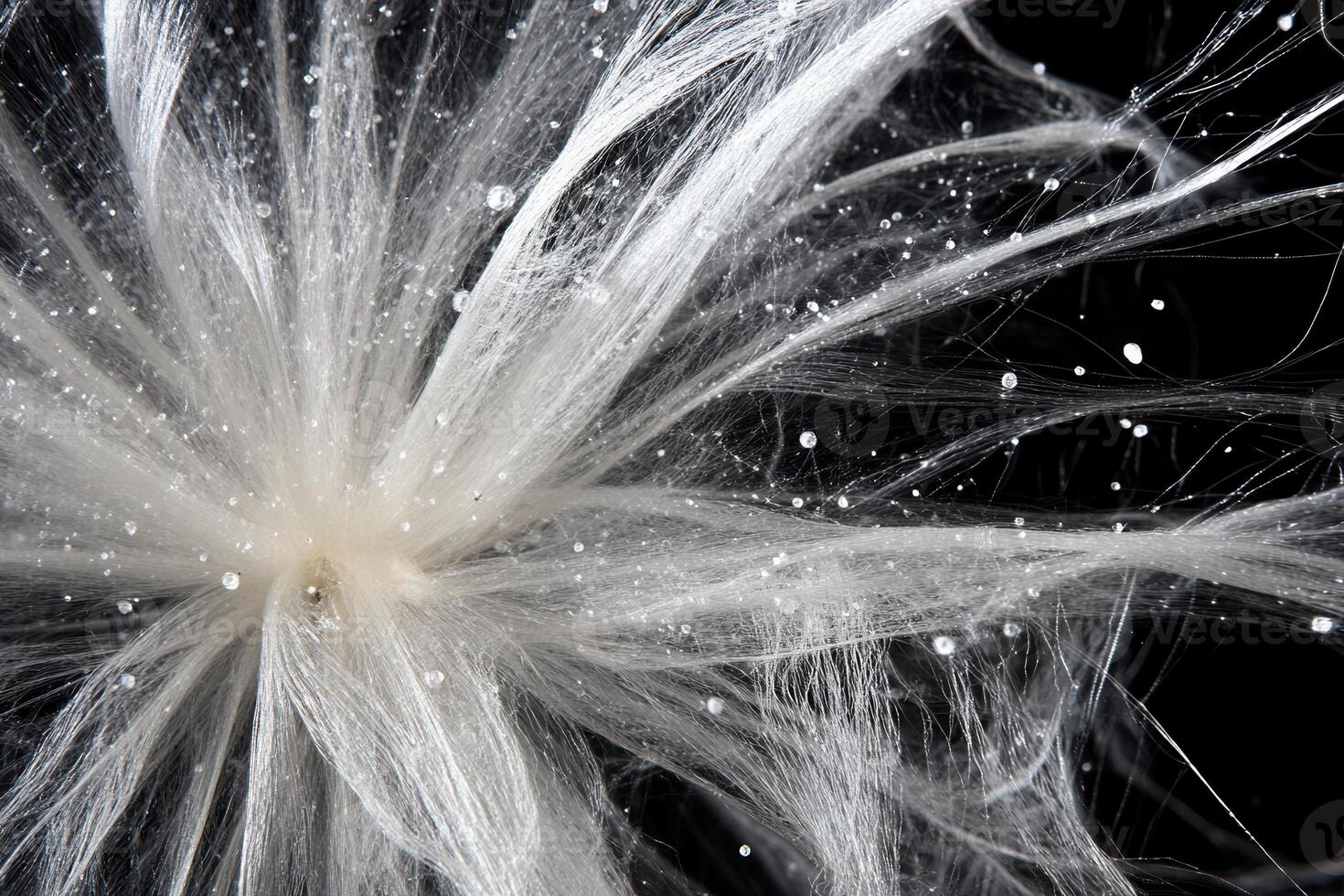 Abstract close-up of delicate fibers with droplets. photo