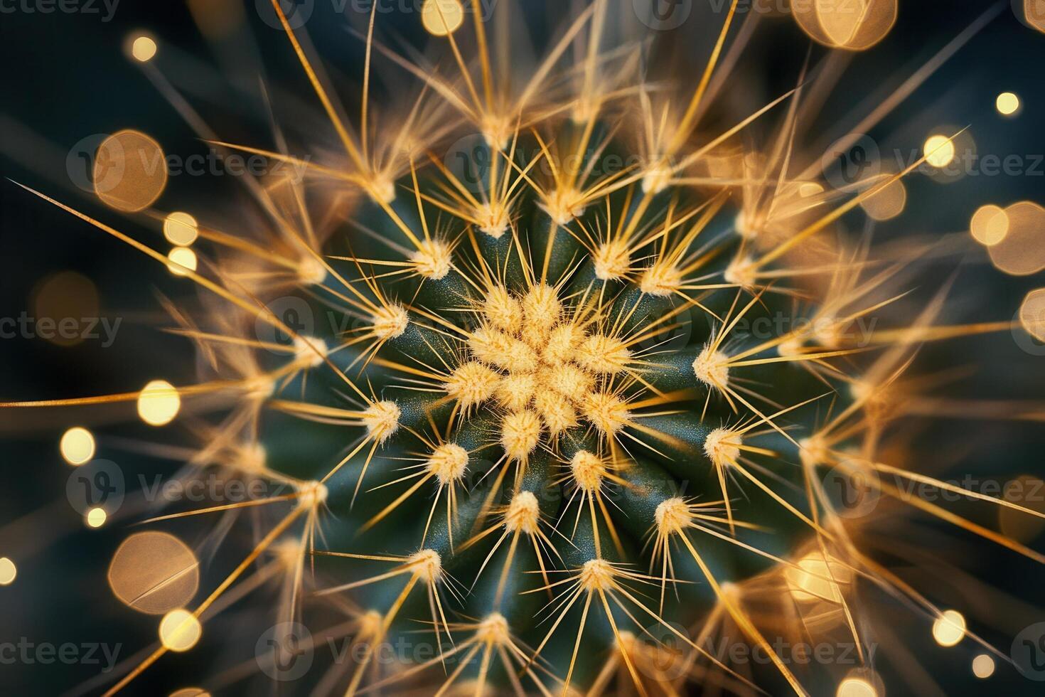 Close-up of a cactus with vibrant spikes and bokeh effect. photo