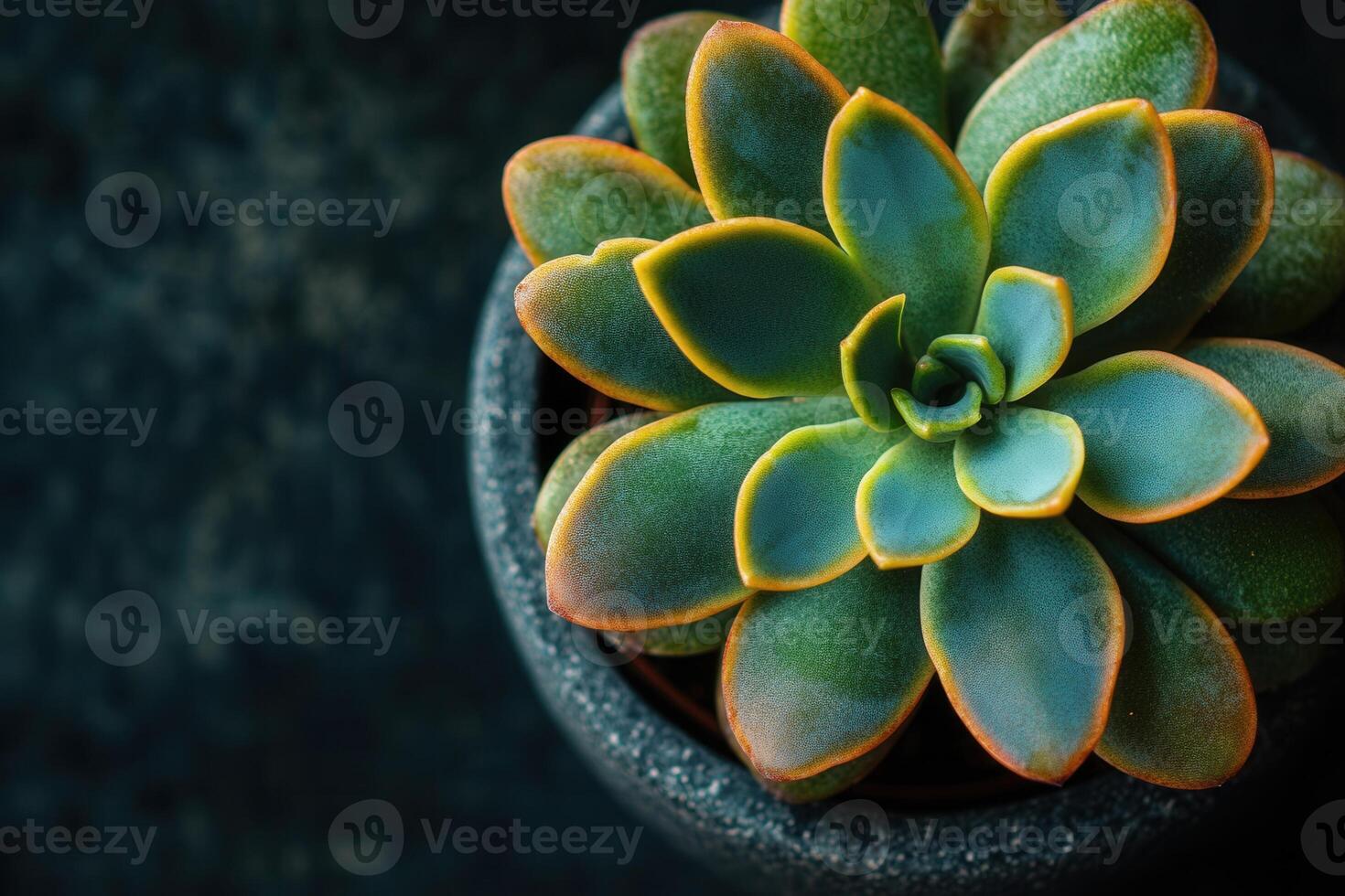 Close-up of a vibrant succulent in a decorative pot. photo